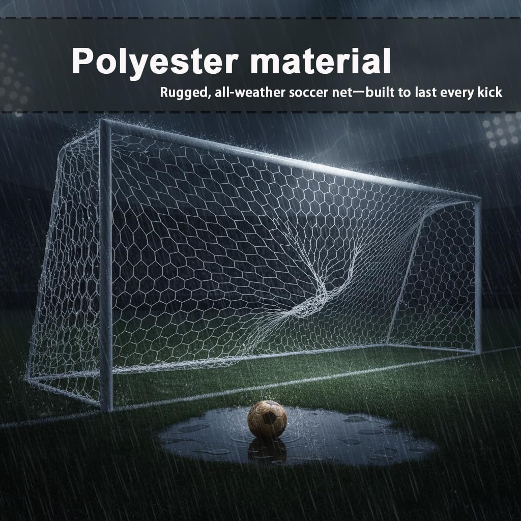 2 Pcs Soccer Replacement Goal Nets, 24x8FT, 20x6.5Ft, 10x6.5FT Polyethylene Polyester Football Net, Full Size Heavy Duty Soccer Net Set, NOT Include Posts