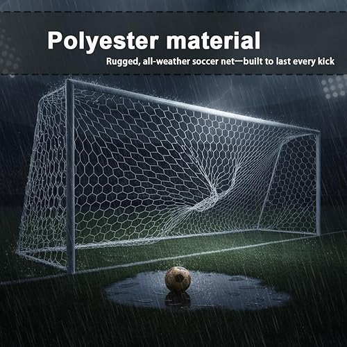Miniatura 6 de 2 redes de repuesto para portería de fútbol, de polietileno y poliéster, juego de red de fútbol de tamaño completo, no incluye postes Blanco-DL