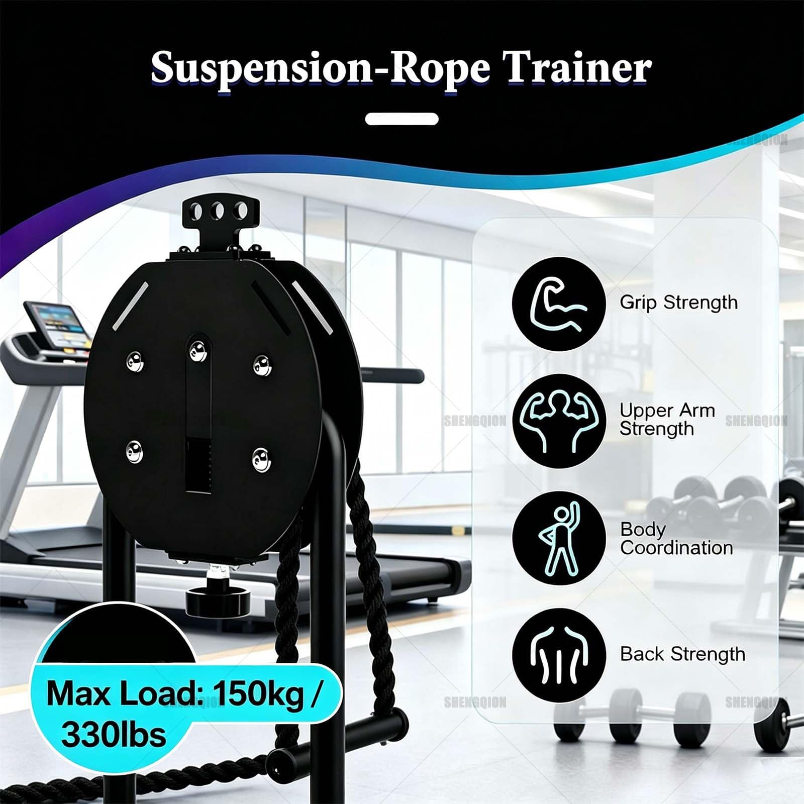 Allenatore a Corda Infinita, Sistema a Puleggia Portatile con Resistenza Regolabile 0-30 kg, Attrezzatura da Palestra Sospesa, Corda in Nylon Premium Alta Capacità 150 kg