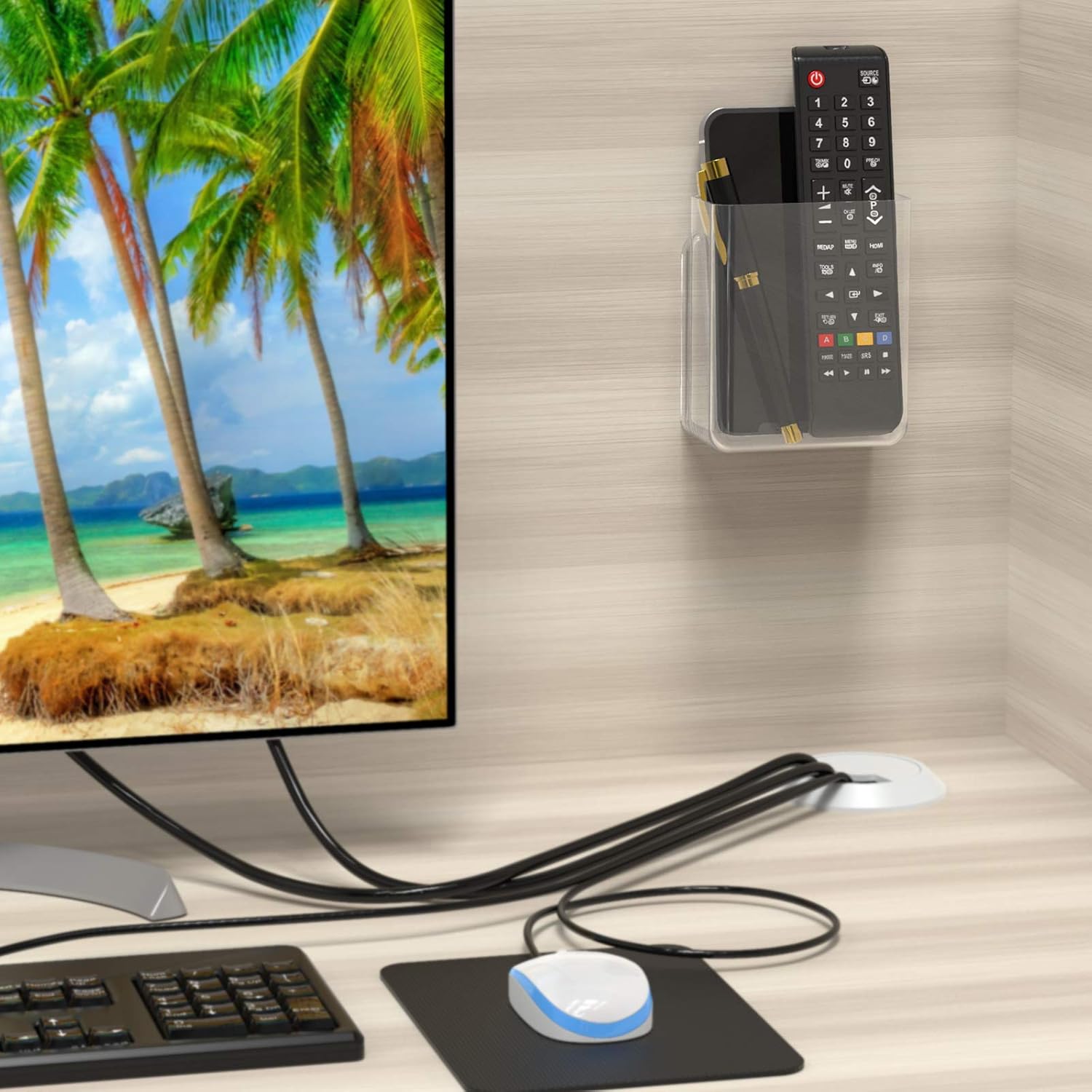 Yocice Wall Mount Remote Control Holder Smart Phone Station Storage Organizer Box- Clear,RCH1