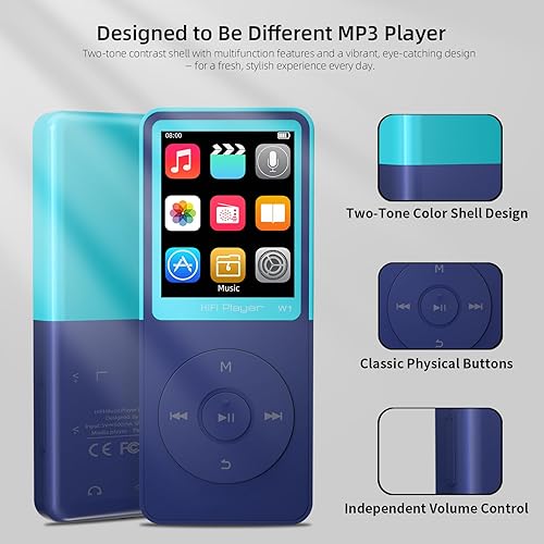 Vista 4 de Reproductor de MP3 con Bluetooth, reproductor de música portátil, reproductor de música MP3 Bluetooth con radio FM, grabadora, libro electrónico