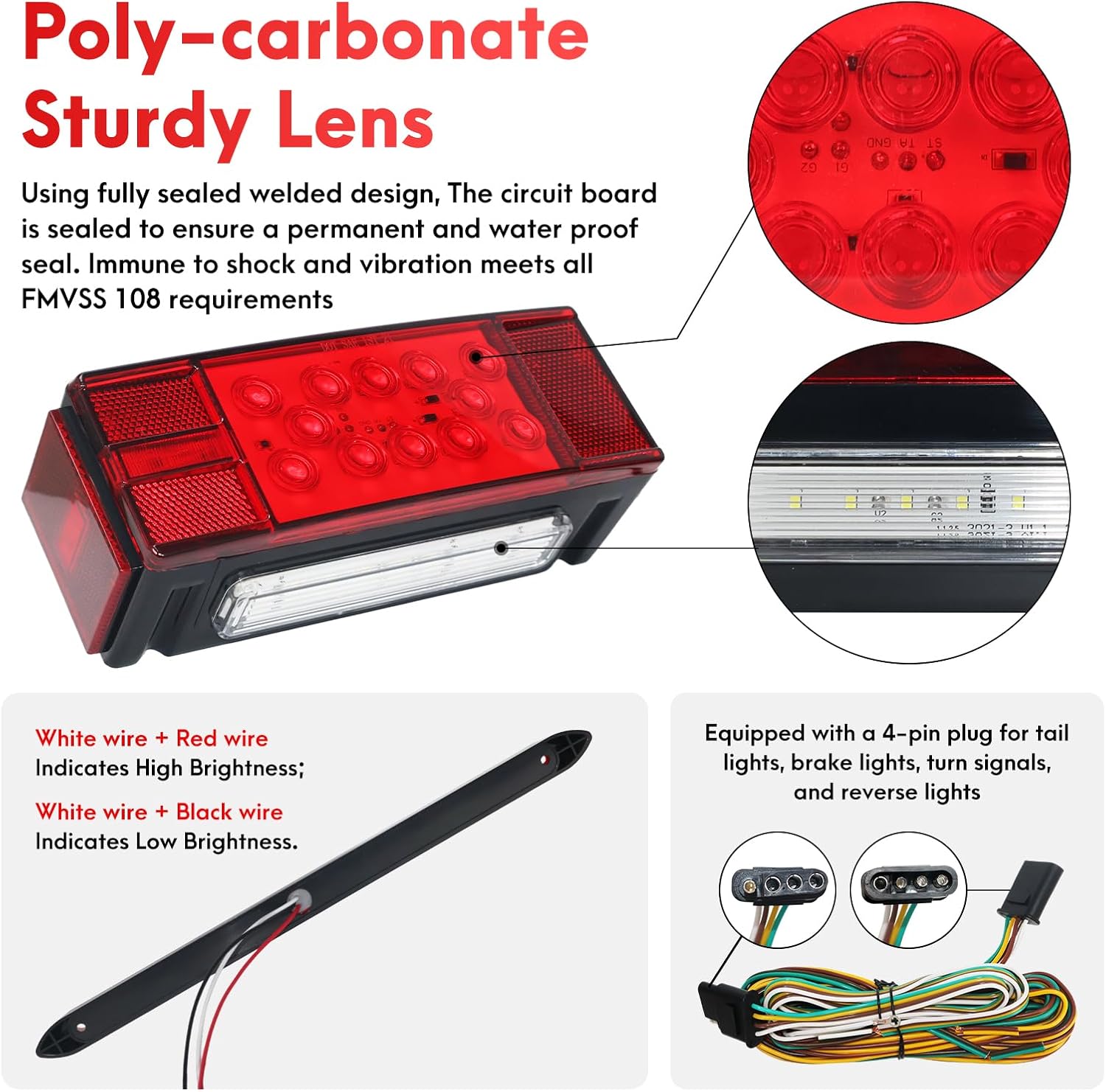 LED Trailer Light Kit,Submersible IP68 Waterproof Boat Trailer Lights,Super Bright Stop Brake Turn Tail License Plate,4 Amber+2 Red Marker Lights,LED Bar,25FT Wiring Harness,Under 80"