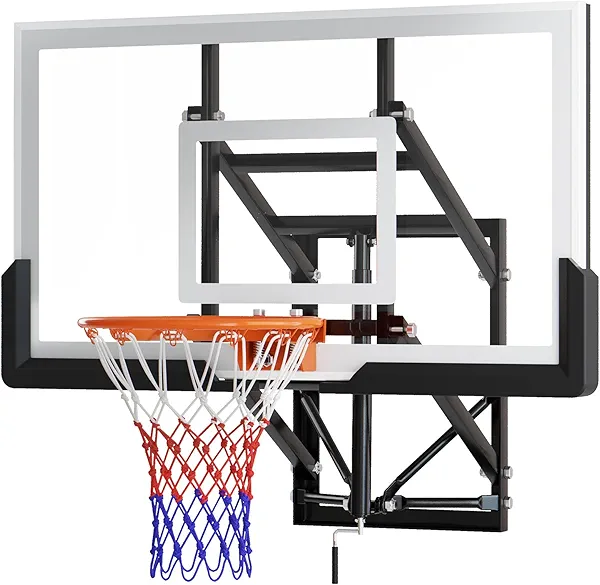 LotFun 54 Inch Wall Mount Basketball Hoop, 8-20FT Height Adjustable Basketball Backboard and Rim, Backboard for Indoor/Outdoor Garage, Gym, School, Driveway