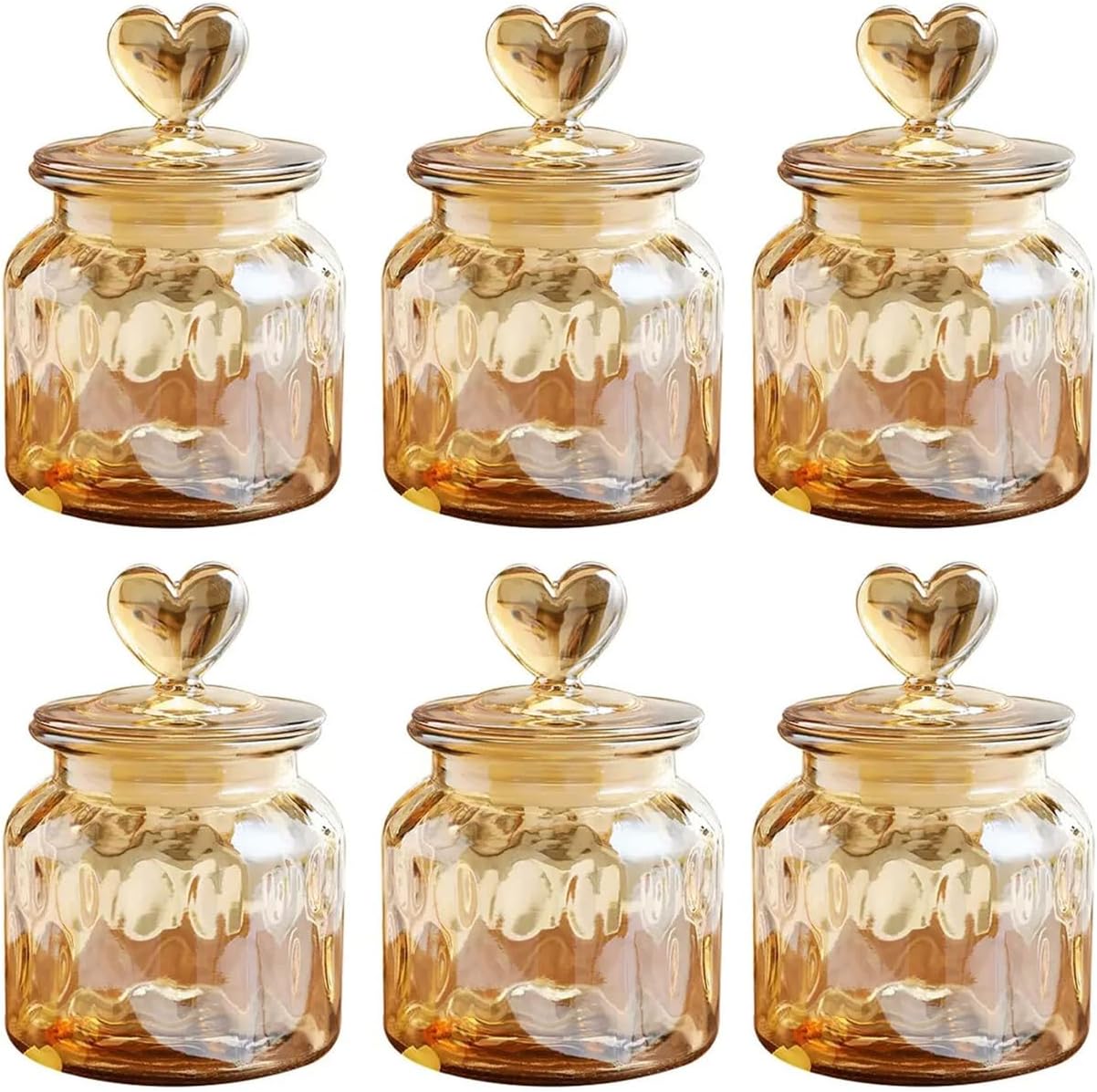 22oz Airtight Glass Jars with Cute Heart Shaped Lids, Wedding Candy Jar Kitchen Storage Jar for Candy Cookie Nuts Coffee Tea (Amber 6PCS) 22oz Airtight Glass Jars with Cute Heart Shaped Lids, Wedding Candy Jar Kitchen Storage Jar for Candy Cookie Nuts Coffee Tea (Amber 6PCS)