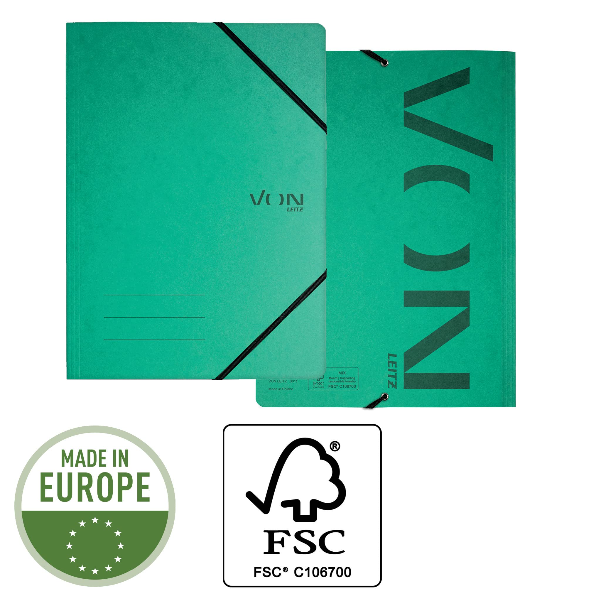 VON Leitz 30110055 Pack of 5 A4 Document Folders with Elastic Closure Cardboard for 150 Sheets Lightweight Project & Paper Storage for School Study & Home - Image 3