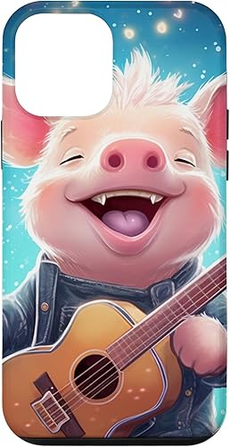 iPhone 12 mini funny pink baby pig with a guitar Case