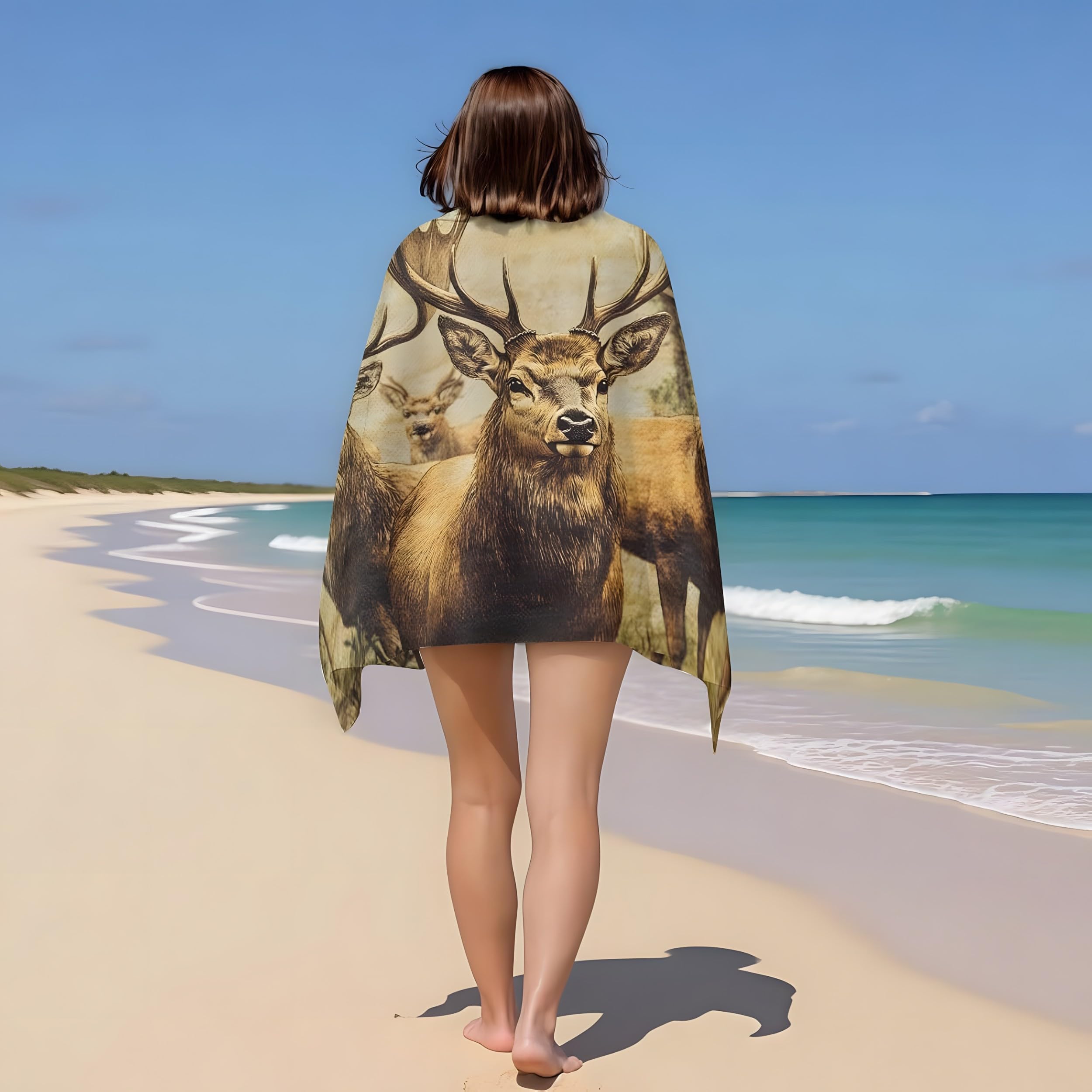 Telo Mare Cervi Asciugamano da Spiaggia Animali Telo Mare Microfibra 145x200 cm,Senza Sabbia, ad Asciugatura Rapida, Assorbente, Salvietta da Spiaggia Compatta