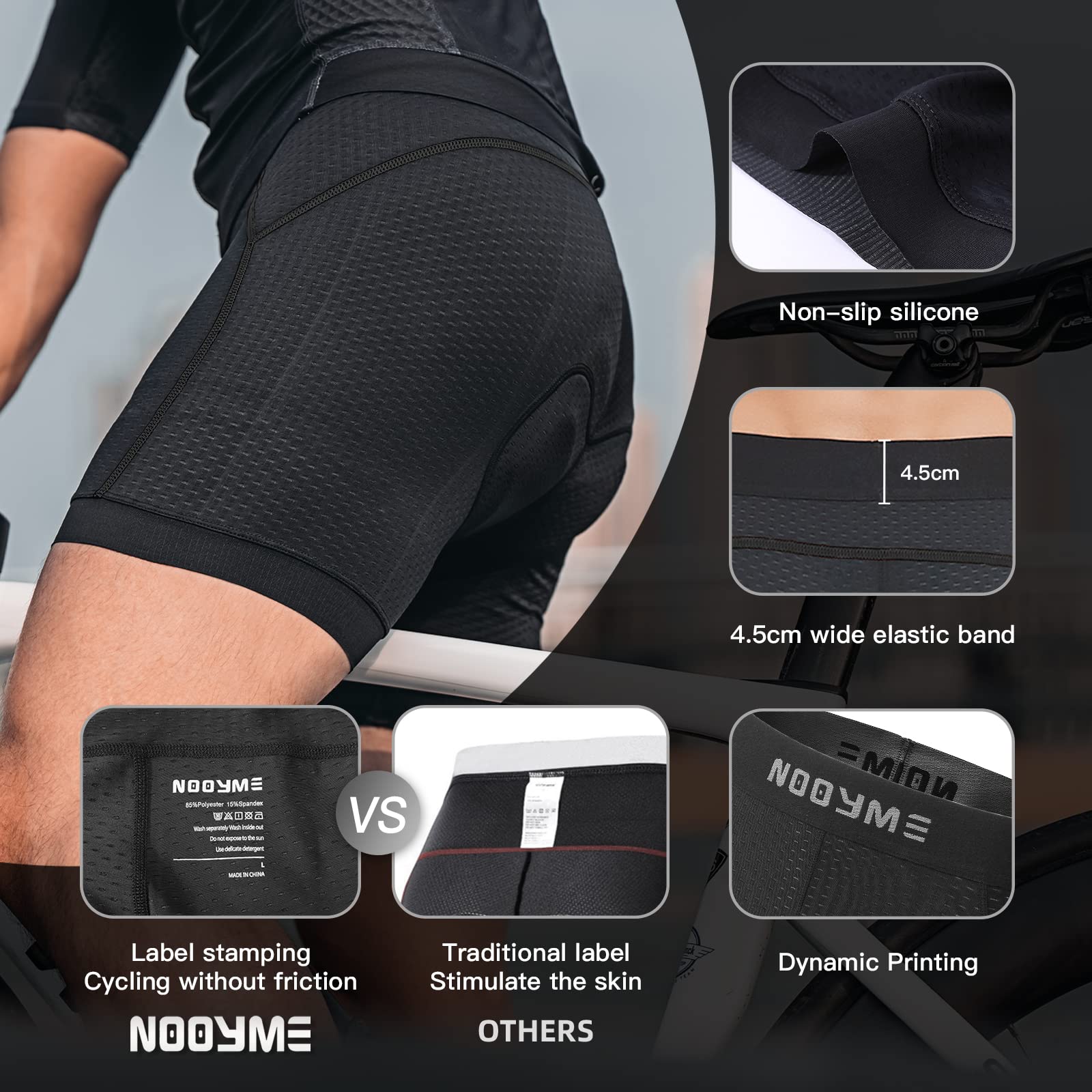 NOOYME Shorts de Ciclismo para Hombre Calzoncillos de Ciclismo para Hombre con Almohadilla para el Asiento
