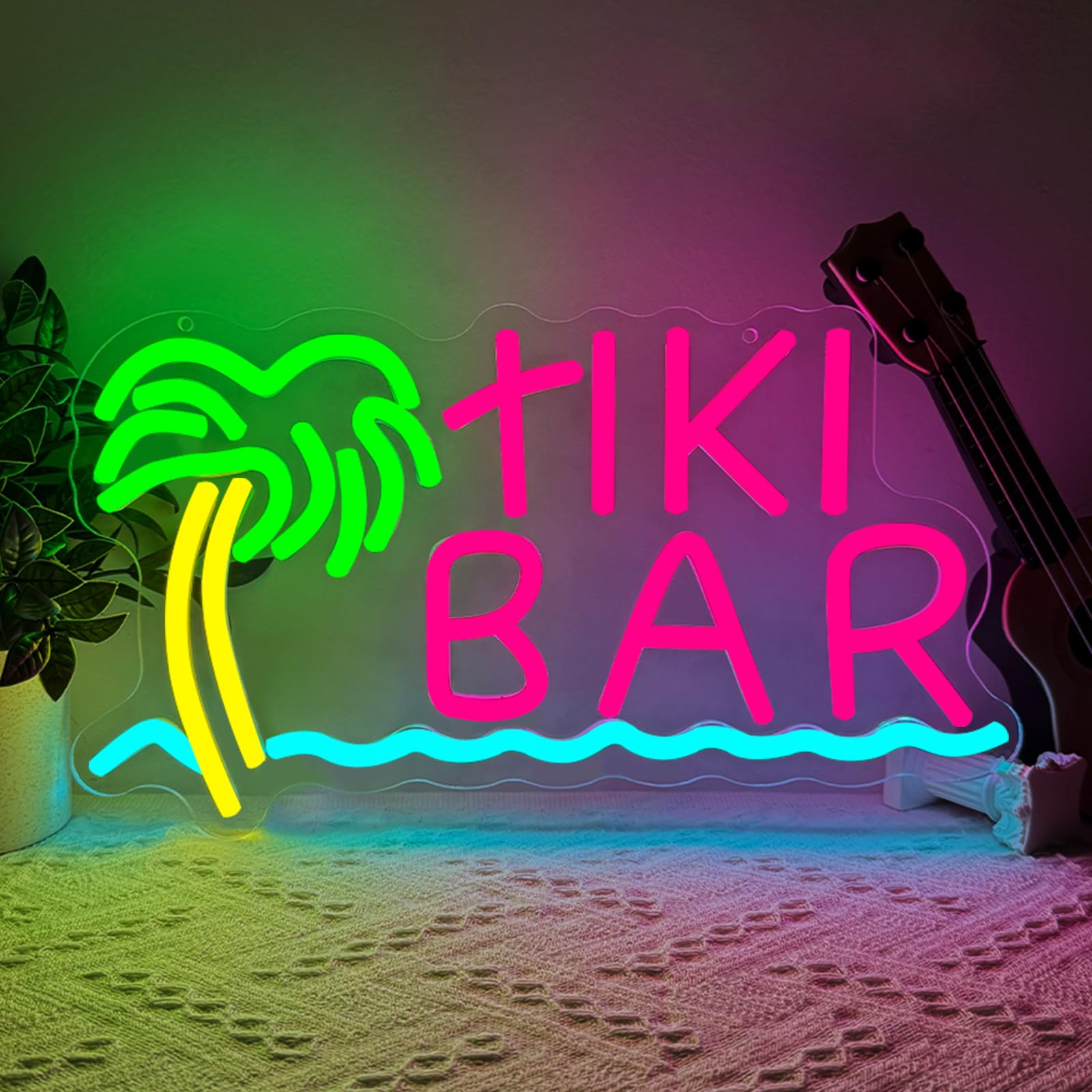 Tiki BAR Neon Sign LED Bar Sign Tropical Neon Sign for Wall Decoration Lamp Dimmable for Home Summer Bar Beach Cocktail Evenings Garden Party Cellar Tropical Club Decoration Gift — image 1