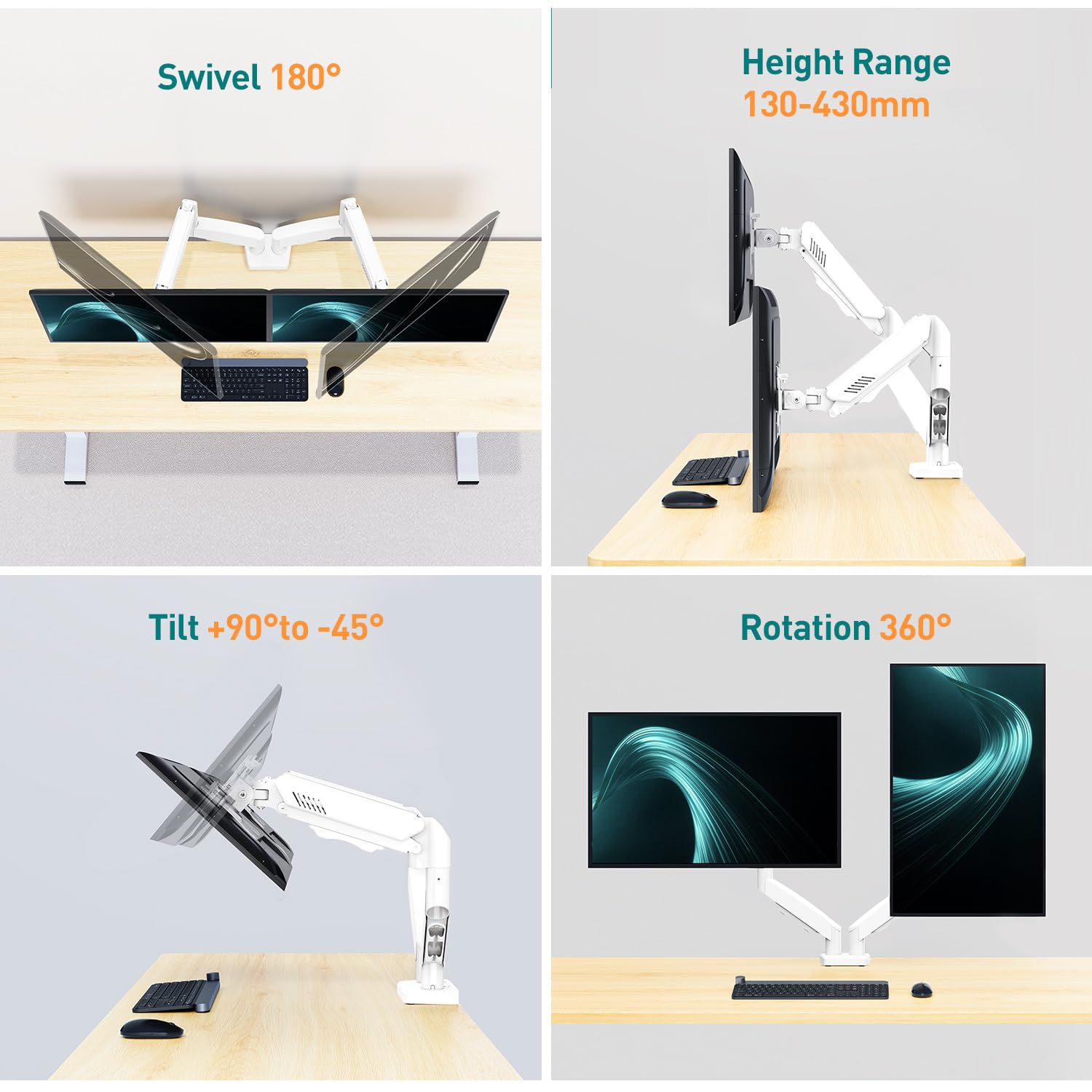 ELIVED Podwójne ramię do monitorów 13-32 cale, ergonomiczny uchwyt biurowy