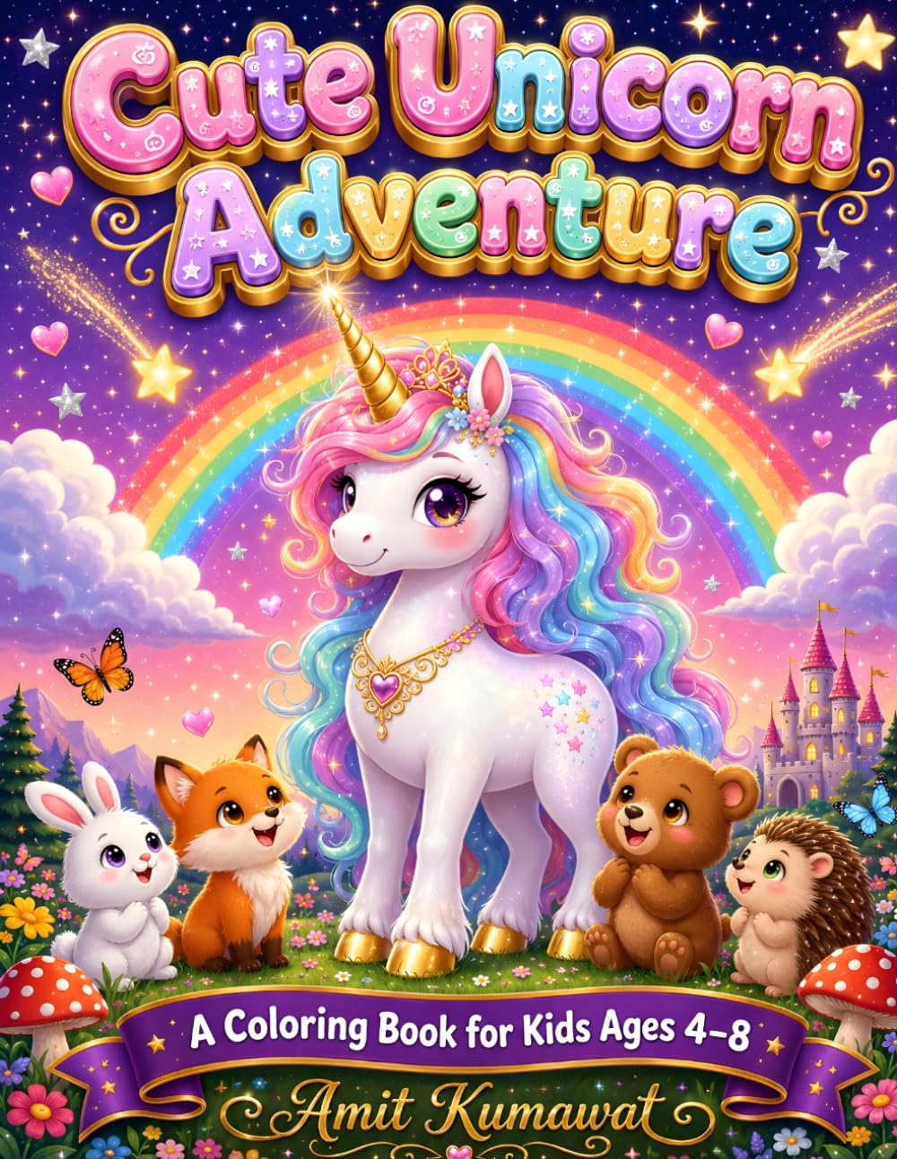 Cute Unicorn Adventure Coloring Book for Kids: Magical Unicorns, Rainbows, Castles, Princesses, Sweet Treats & Fun Fantasy Coloring Pages for Ages 4-8