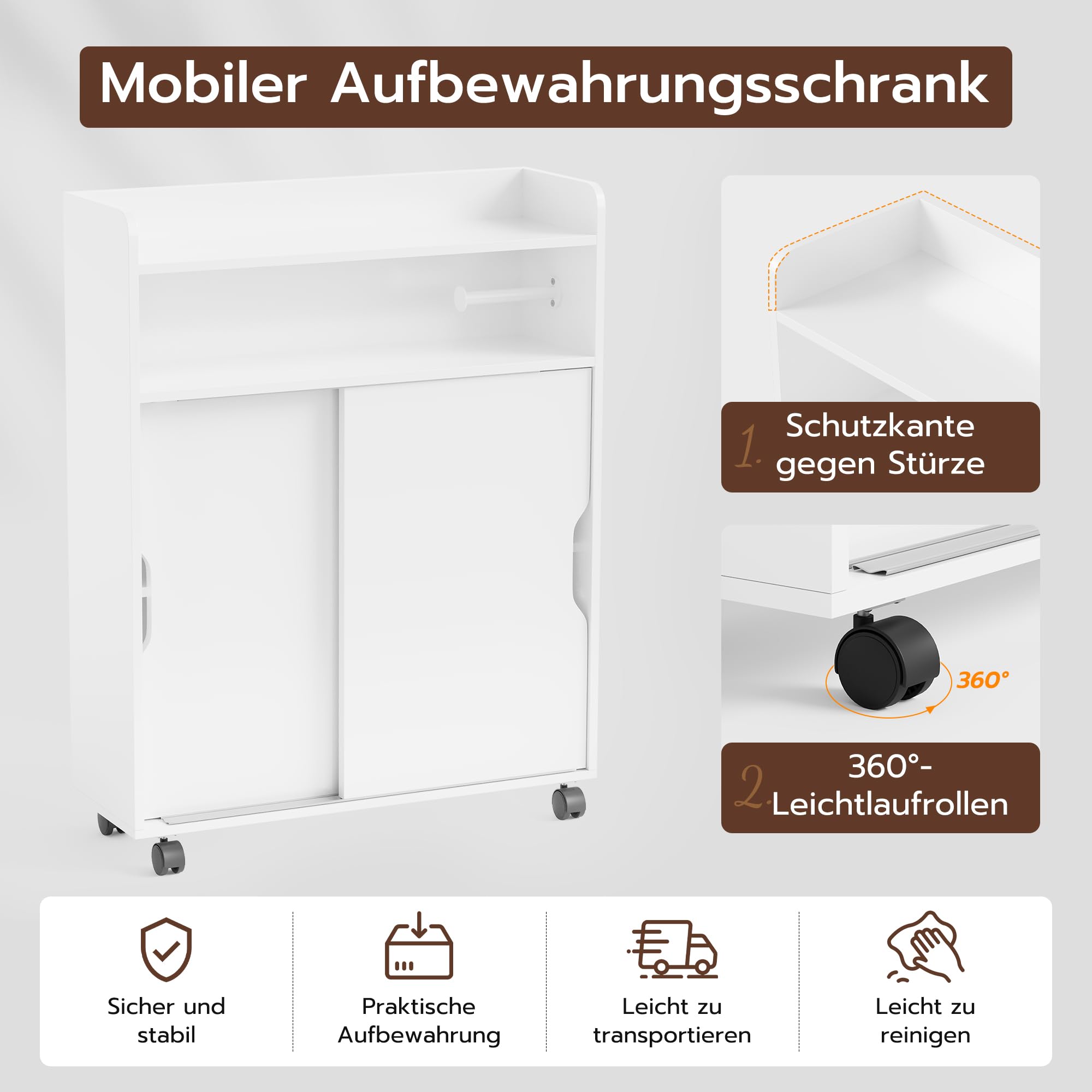APICIZON Badezimmerschrank mit Rollen, Badschrank Schmal, Nischenschrank