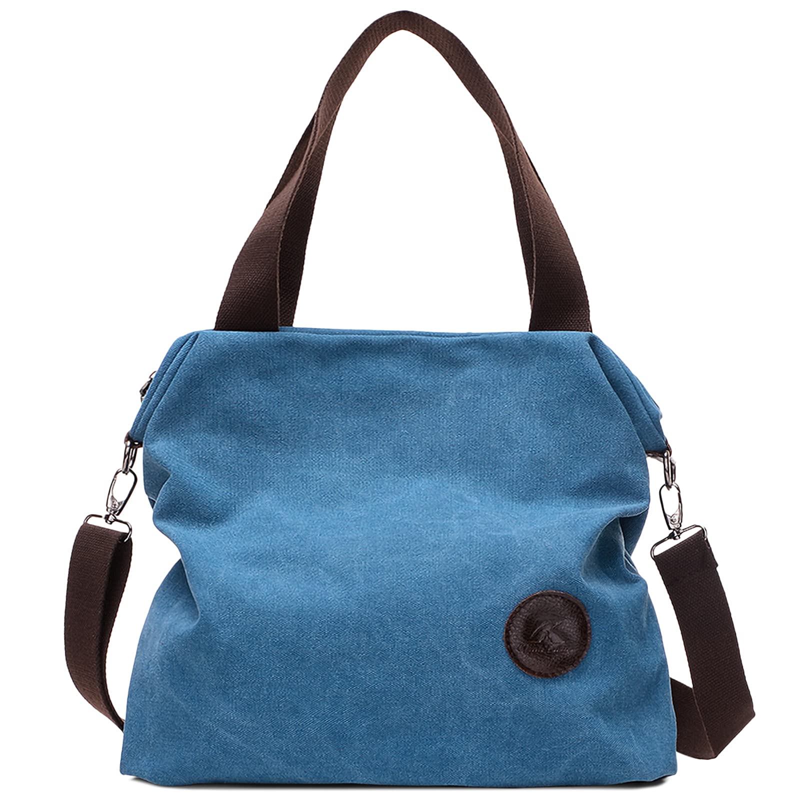 DIRRONA Mujer Lona Bolso de Mano Bolso Bandolera de Lona Colegio Viaje Gran Capacidad Bolsa de Vagabundo Bolsa de Playa Mujer Bolsa de Mensajero Azul