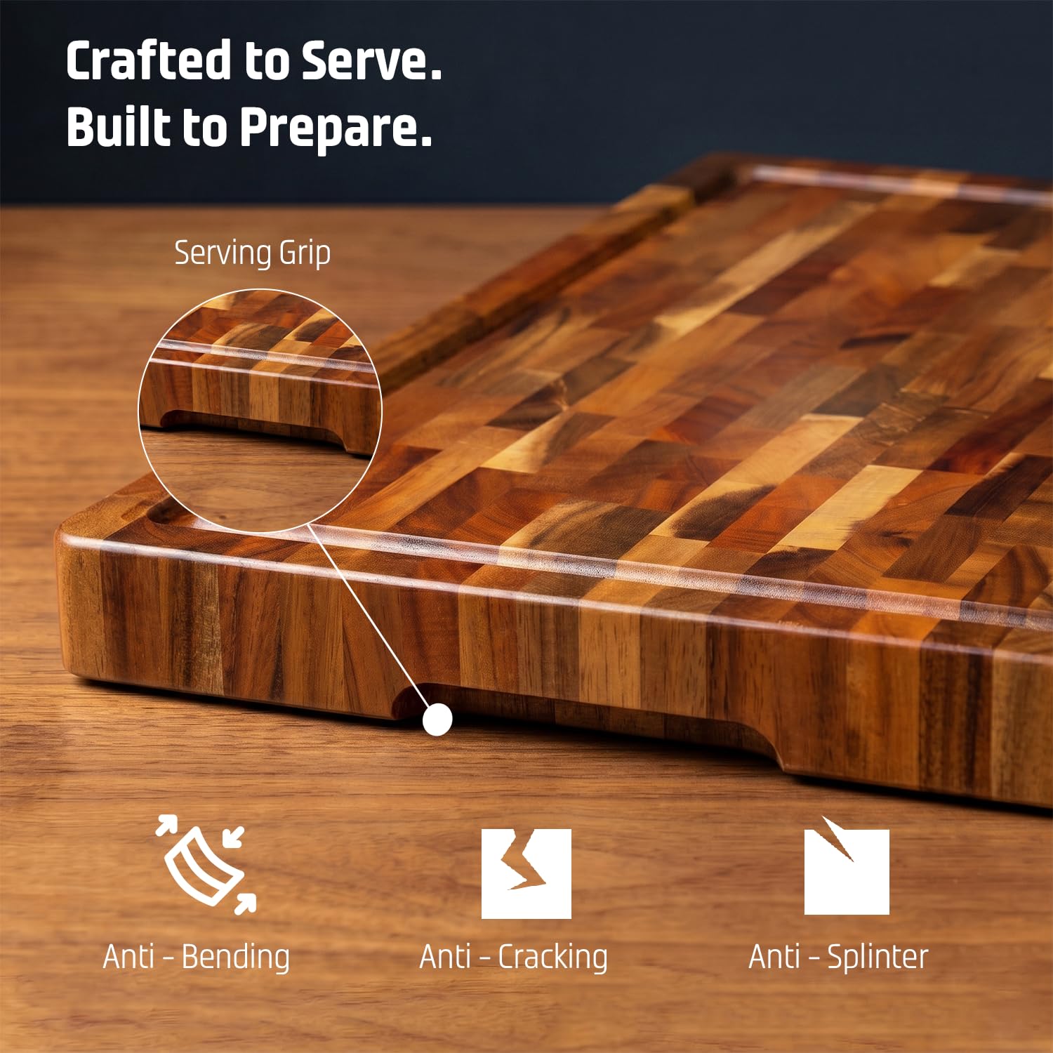 Tabla de cortar madera Grain Acacia con ranura de jugo | Bloques de carnicero de madera de acacia de grano grueso grande | Tabla de cortar | Tablero de charcutería | Tabla de queso |