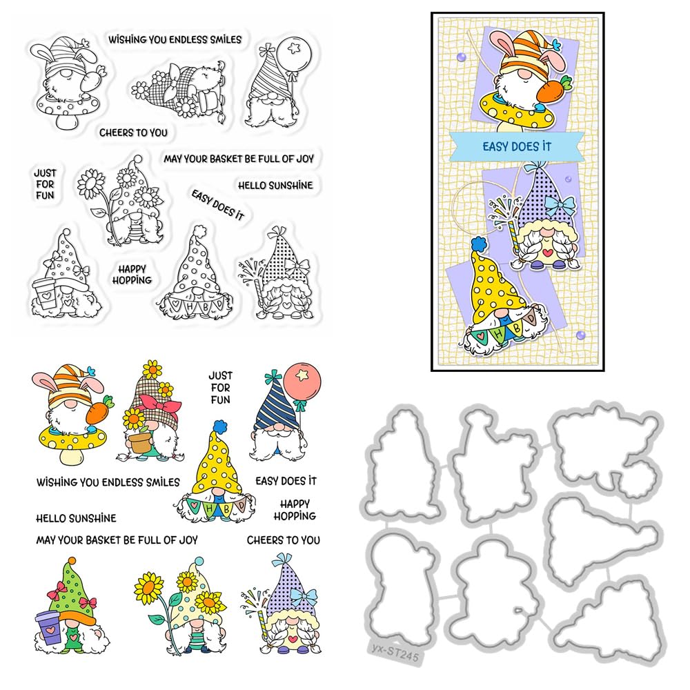 Dwarfs Flowers Balloon Clear Stamps and Metal Die Cuts for Card Making — image 1