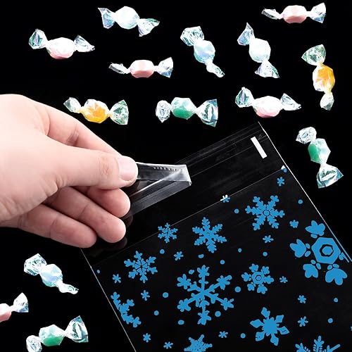 Miniatura 3 de 500 bolsas autoadhesivas de Navidad, bolsas autoadhesivas para galletas, celofán, copo de nieve, bolsa transparente para dulces para panadería,
