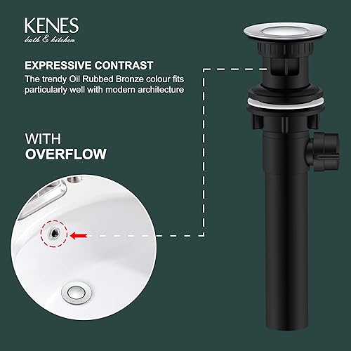 Miniatura 111 de KENES Desagüe desplegable de bronce aceitado para lavabo, tapón de drenaje para lavabo, montaje de drenaje de fregadero sin desbordamiento, anti