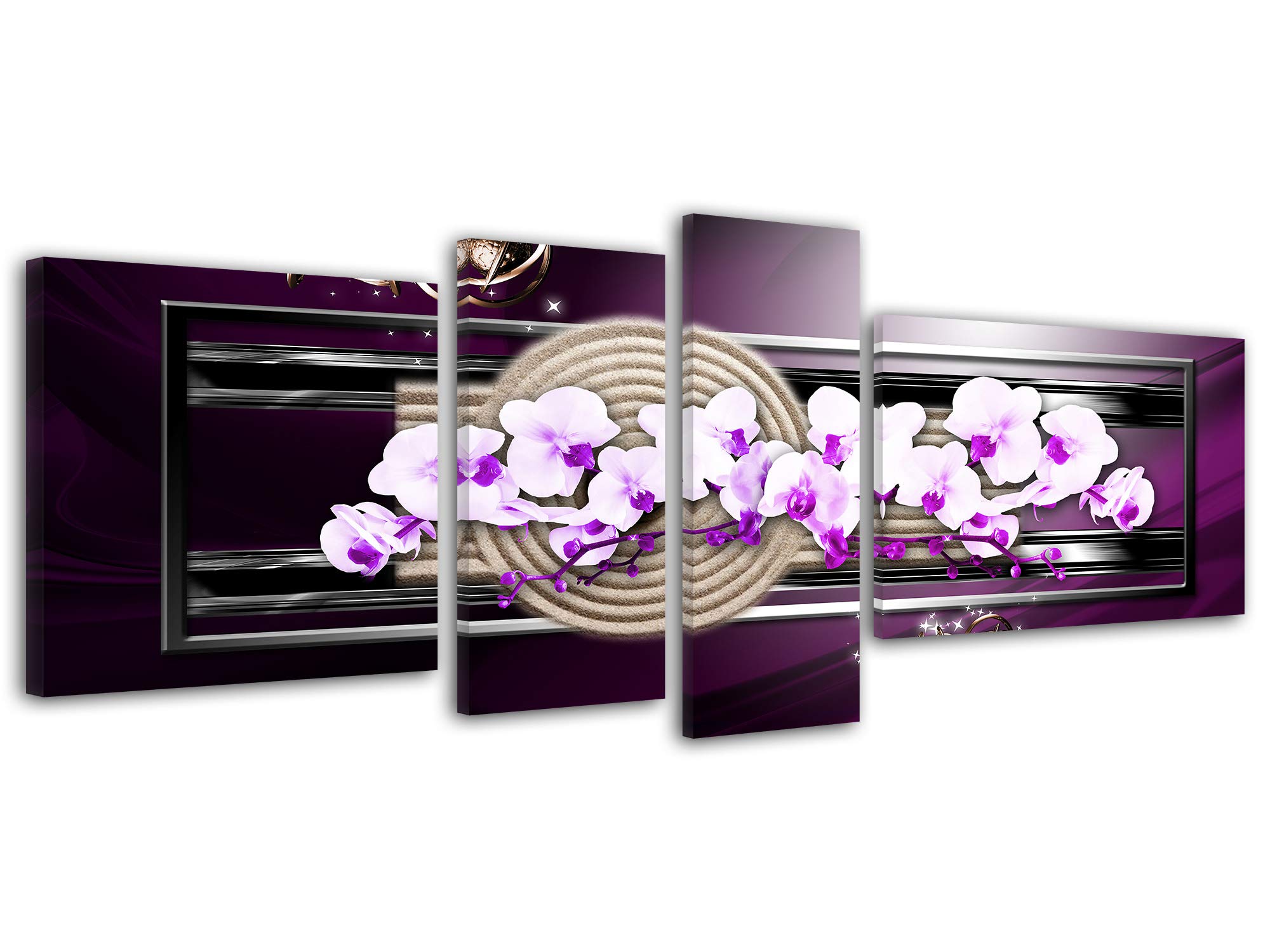 Declina, Quadro decorativo da parete per soggiorno moderno, quadro decorativo da parete, tela con orchidee decorativo, 120 x 50 cm, blu, CANVAS, Violet, 120x50 cm