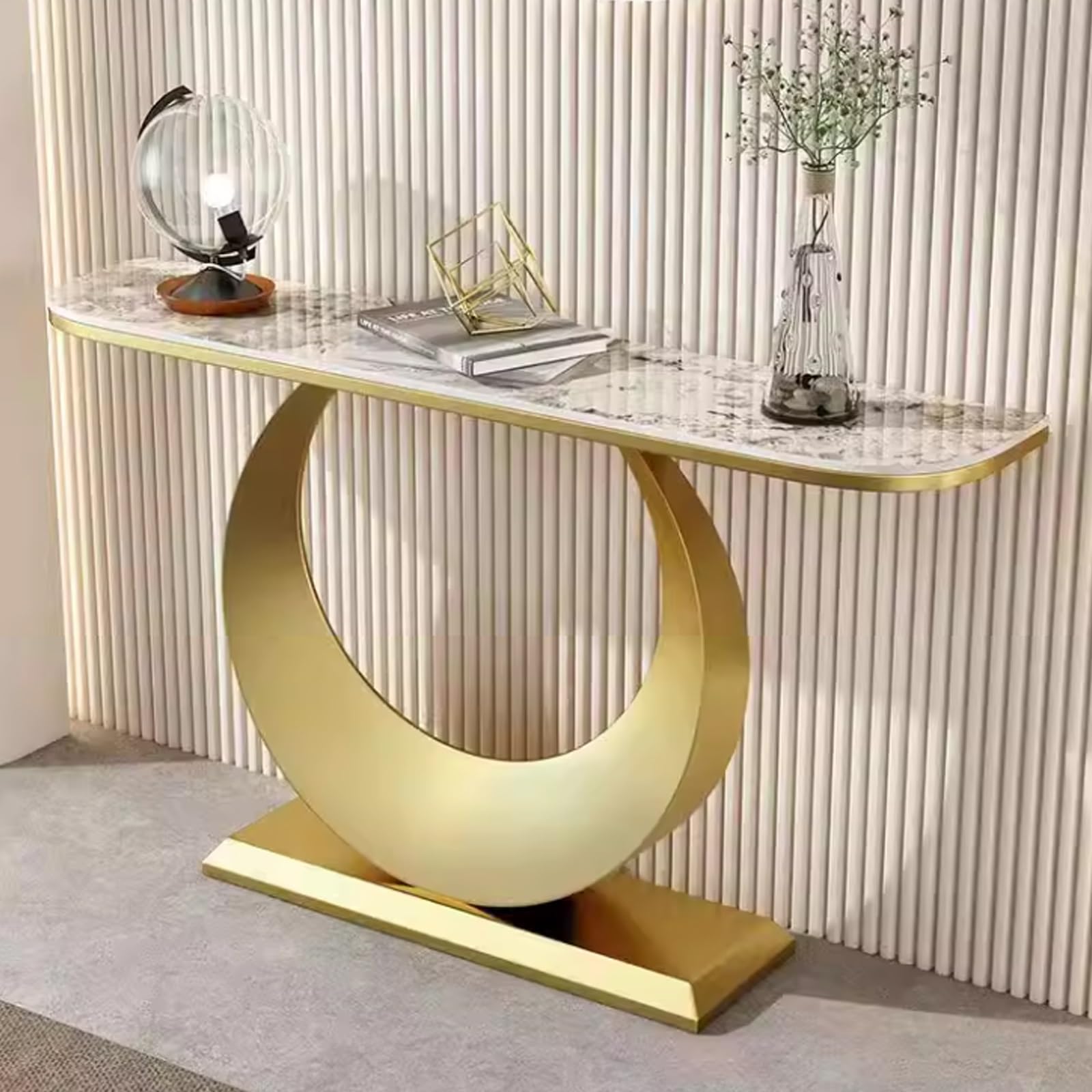 Consolle Moderna, tavolino da Ingresso con Base, consolle per Soggiorno, tavolino semicircolare da Divano, per Soggiorno, corridoio e Ingresso (+Marrone, 100 cm/39,4")
