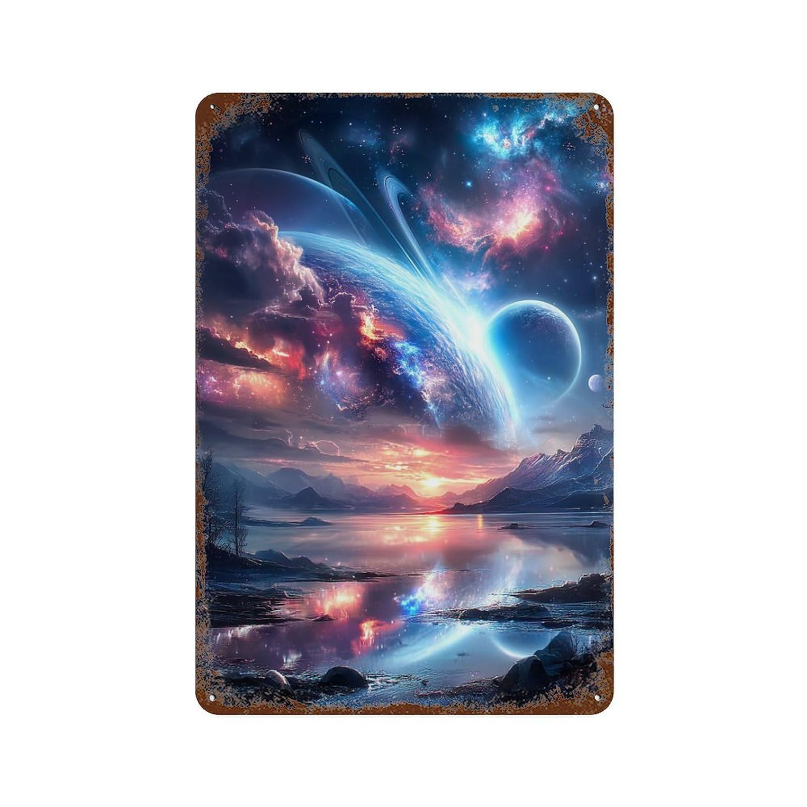 Galactic Reflections Celestial Landscape -2 Decorative Tin Sign 11.8"x7.9", Shabby Chic Decor for Garage, Pub Or Kitchen