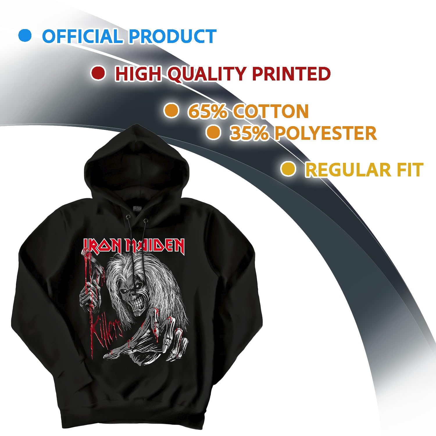 Iron Maiden Felpa Ufficiale Killers. Felpa con Cappuccio Unisex in Cotone. vestibilità Regular per Adulto e Ragazzo
