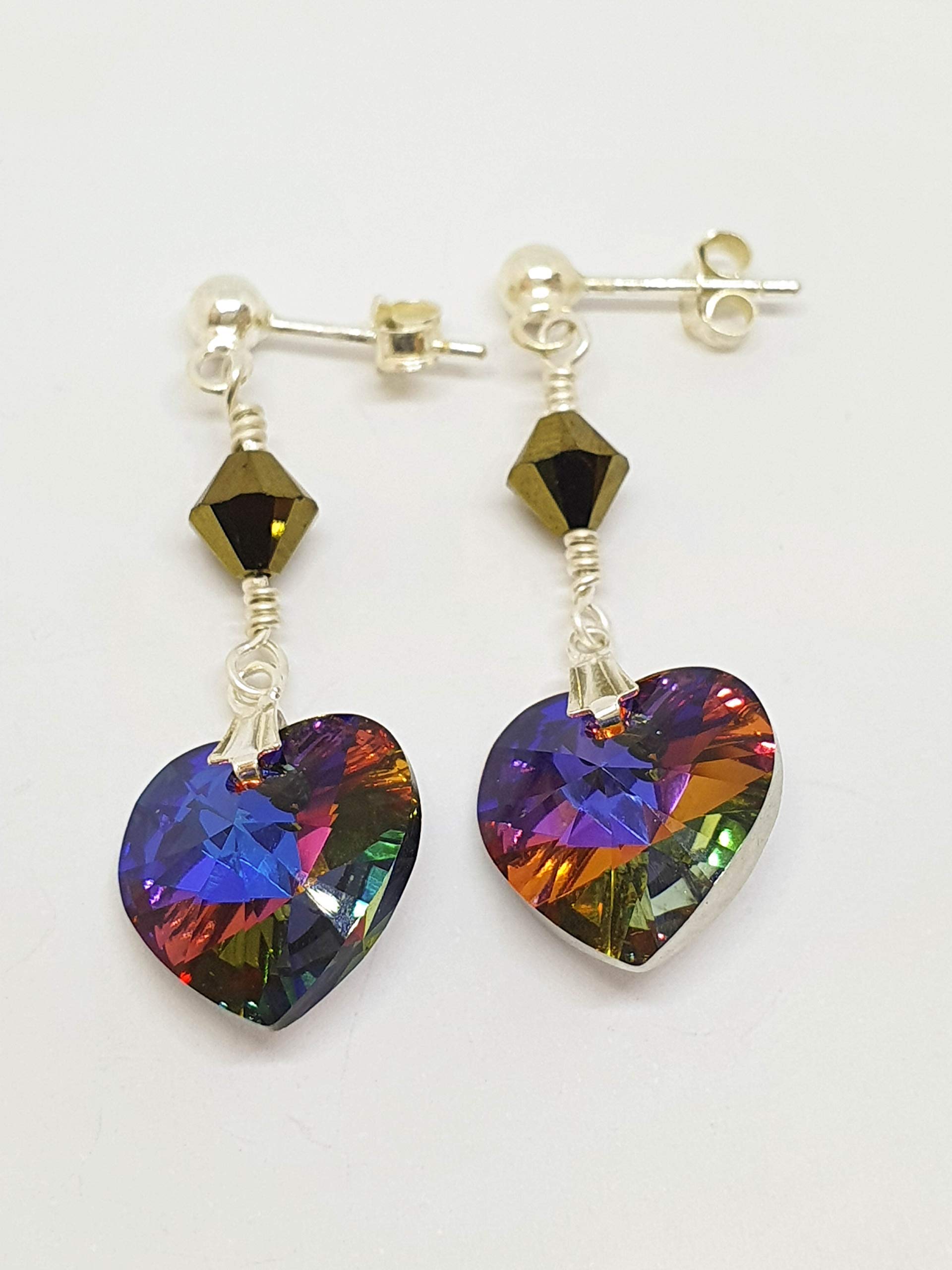 IohanaSchmuck Handmade Silber Ohrringe, Ohrclips mit Kristall Herz Crystal Volcano, eigene Herstellung