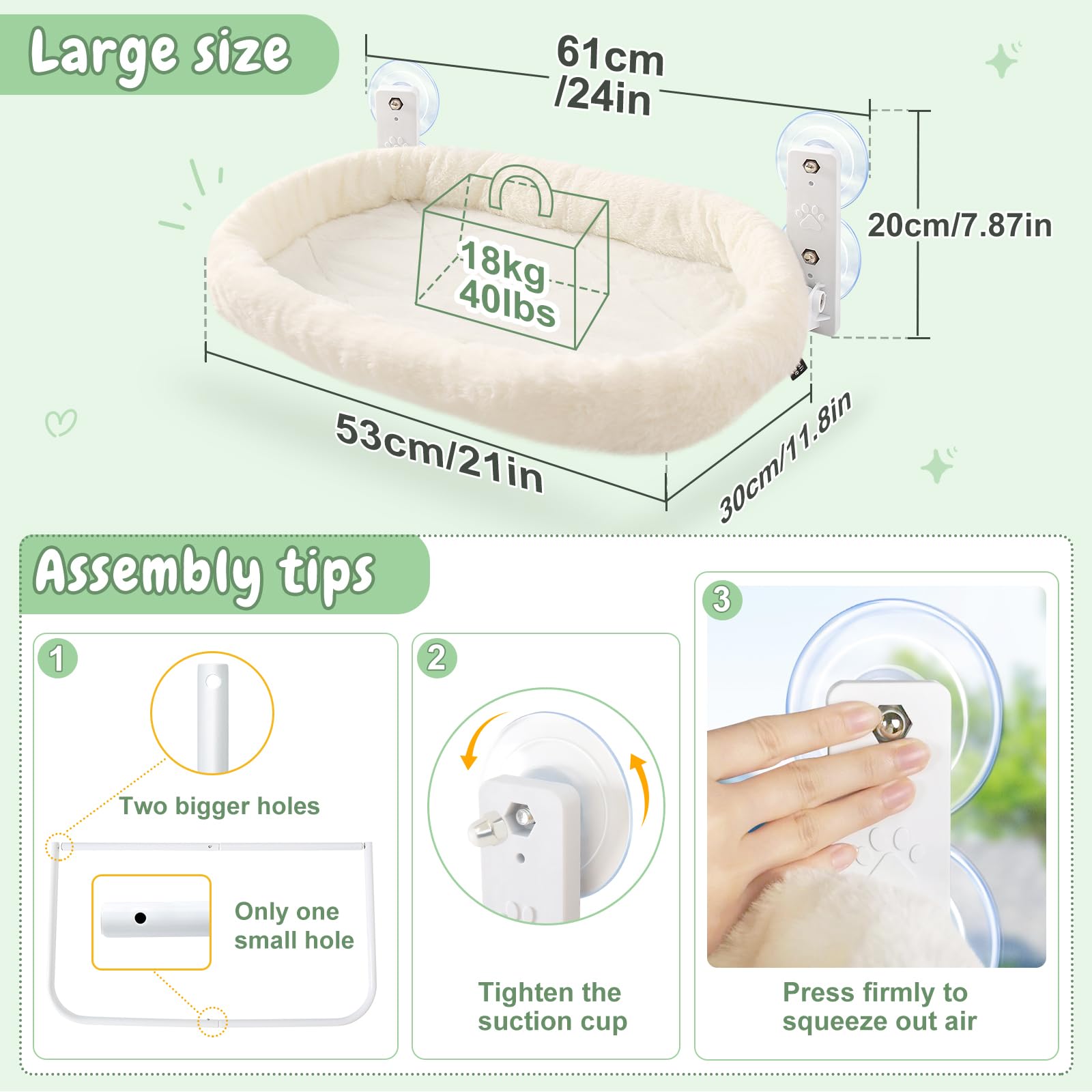 Hamaca para ventana de gato con cojín con cremallera (blanco)