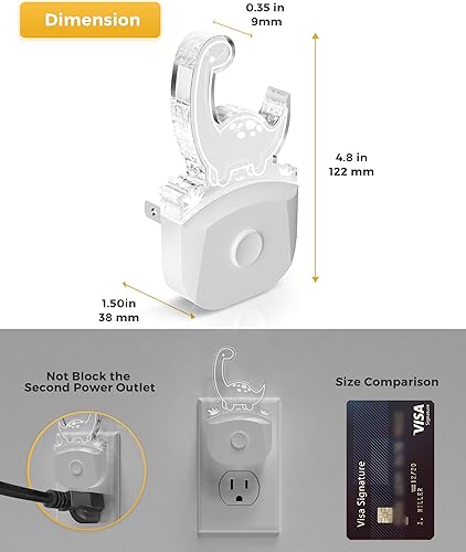 Miniatura 2 de LOHAS - Luz nocturna de dinosaurio enchufable, paquete de 2 luces nocturnas para niños, luz nocturna de guardería con sensor del atardecer al