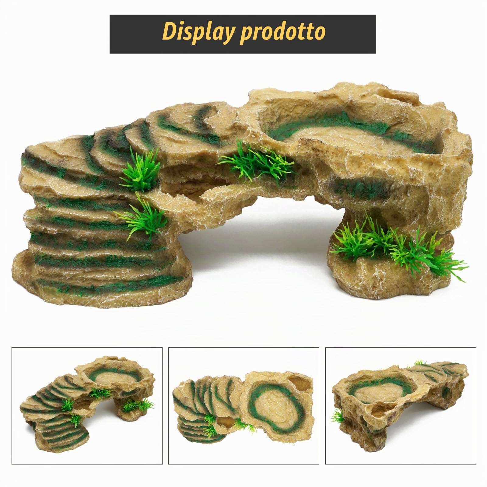 Piattaforma con Rampe per Rettili Resina Tartaruga Piattaforma per Crogiolo con Rampa per Arrampicata Rifugio per Rettili Habitat Grotta Ornamento per Drago Barbuto Lucertola Rane