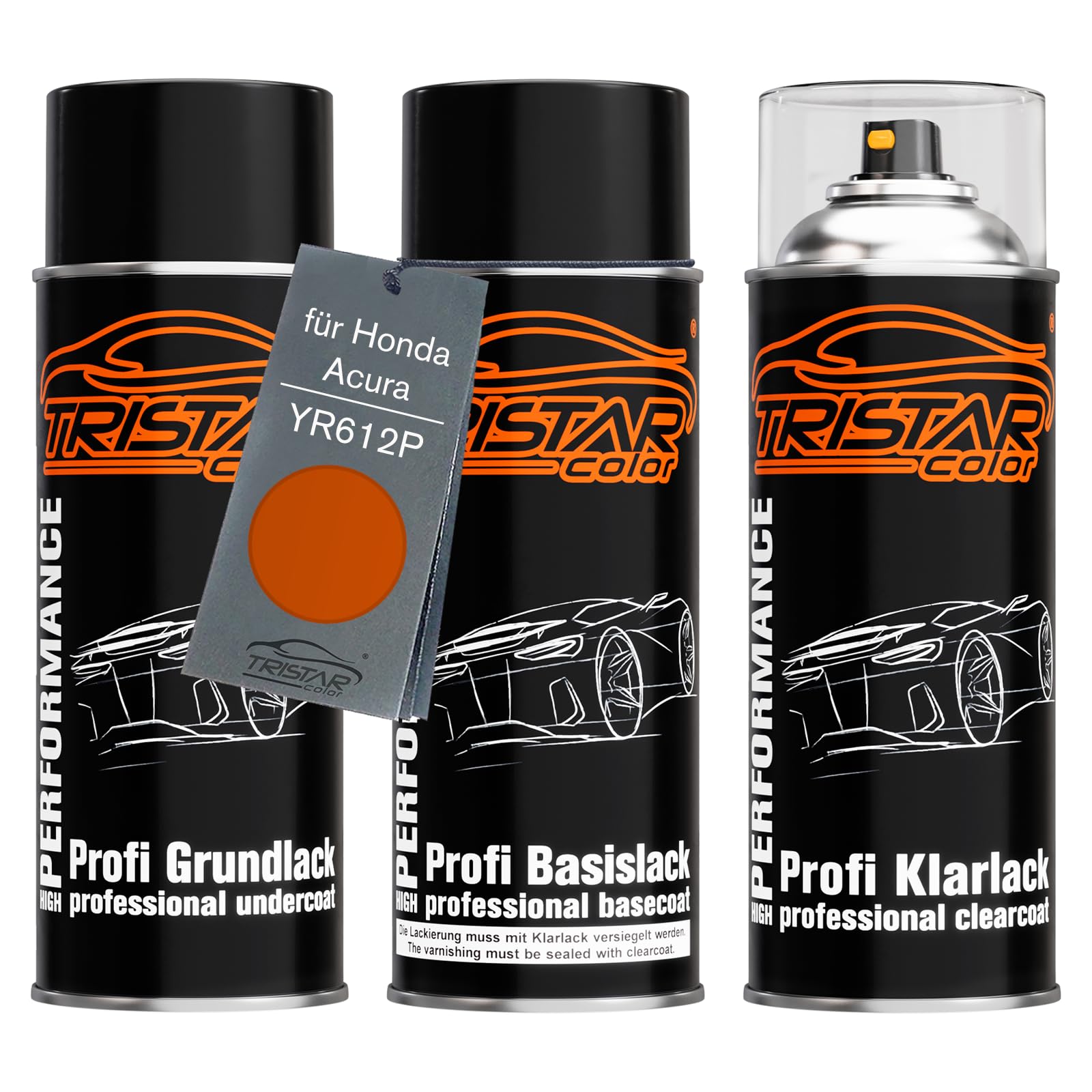 TRISTARcolor Car paint Spray can set for Honda/Acura YR612P Orange Sunrise Perl under + base coat clear coat spray can 400ml