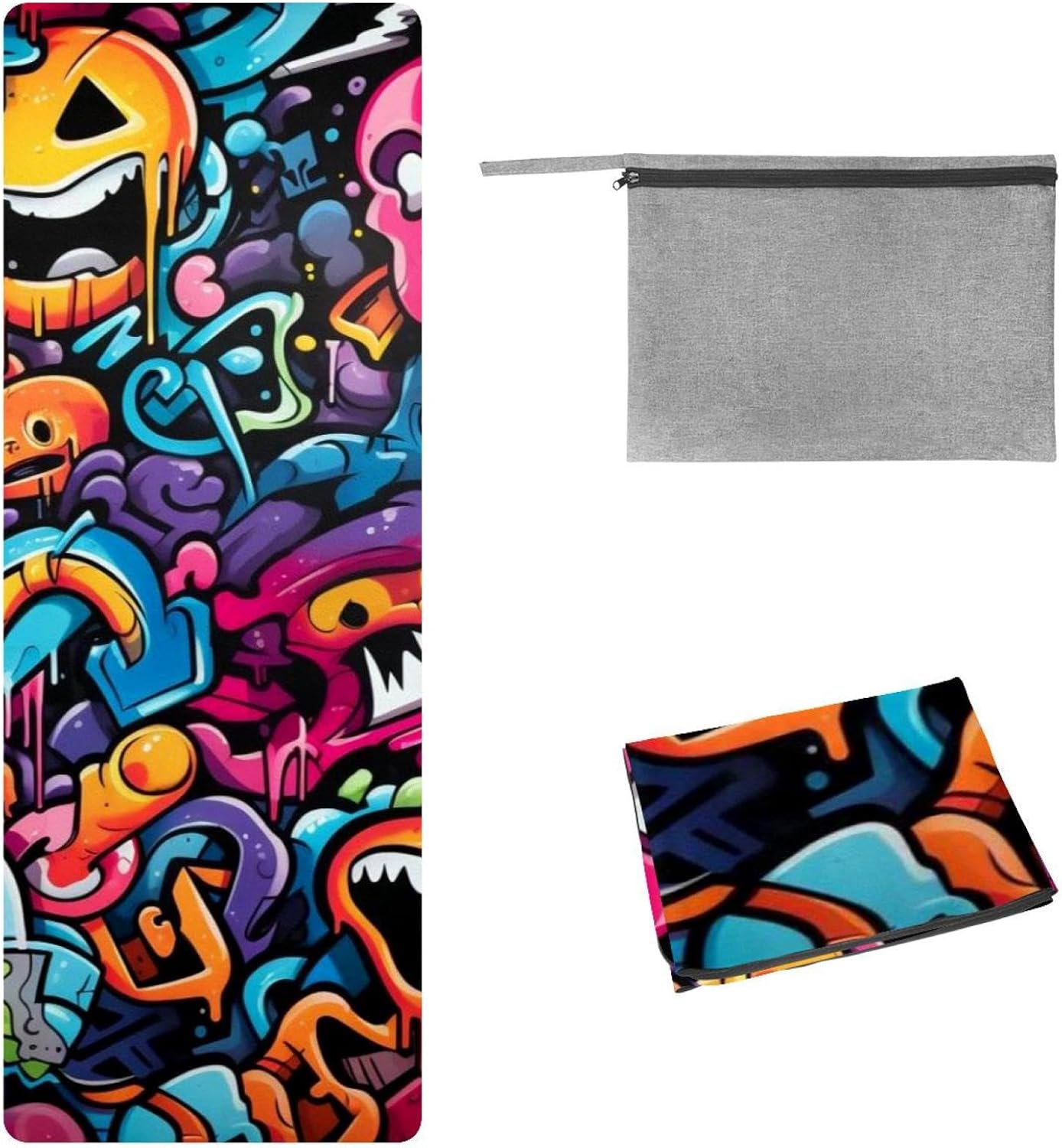 Yoga Towel, Colorful Graffiti Pattern Non Slip Sweat Absorbent Hot Yoga Mat Towel for Hot Yoga, Pilates and Fitness - 72.8" x 26.8"