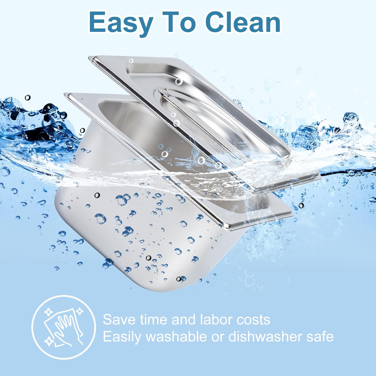 6 PCS Stainless Steel Pan Steam Table Pans 1/6 Size 4" Deep Stainless Steel Hotel Pan with Lid Restaurant Food Storage Containers with Lids Hotel Pans with Lids for Home Party Restaurant Hotel Buffet - Image 3