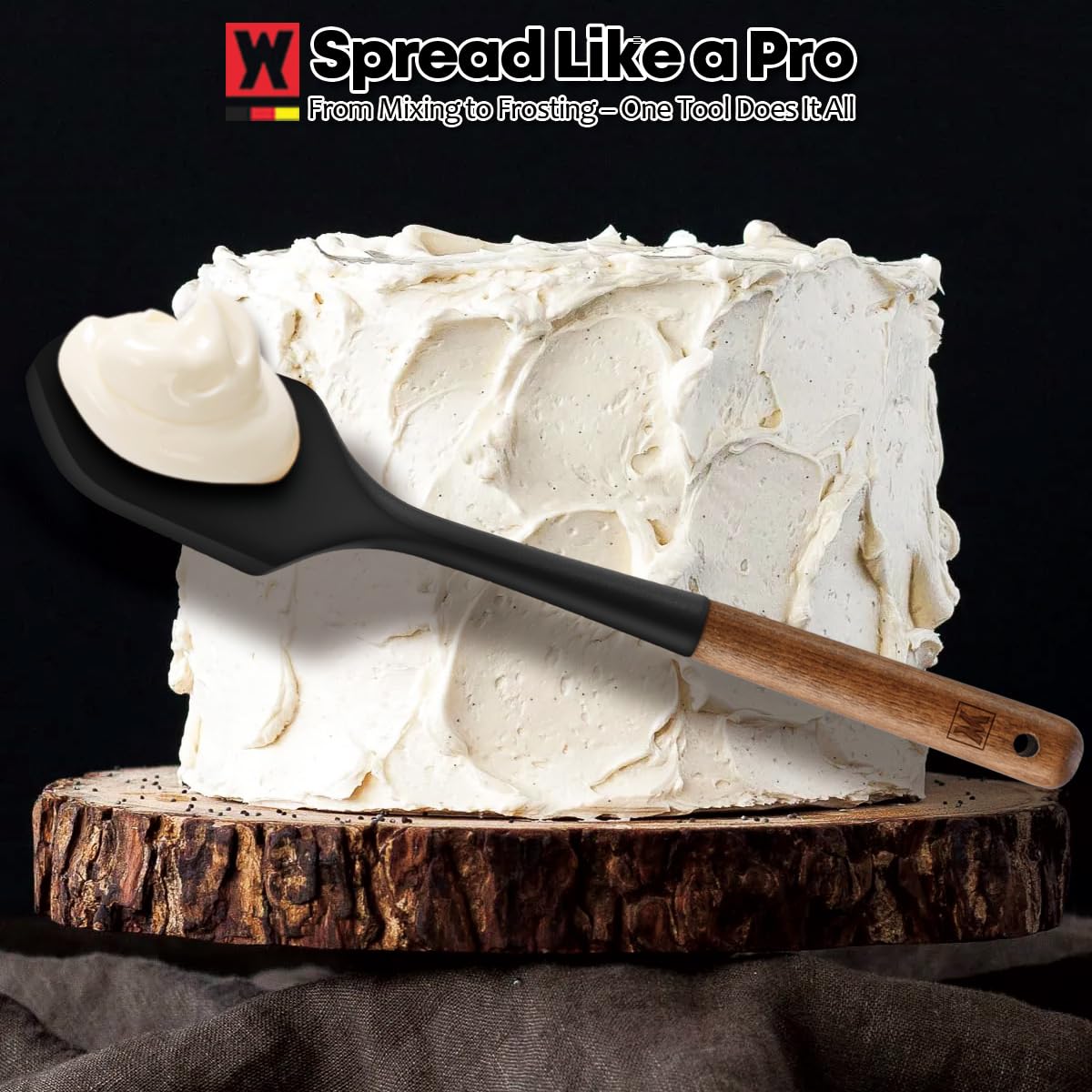 WAGENSTEIGER Espátula de silicona con mango de madera: espátula de cocina multiusos para untar y mezclar, utensilios de cocina resistentes al calor, sin BPA, protege las superficies con diseño de