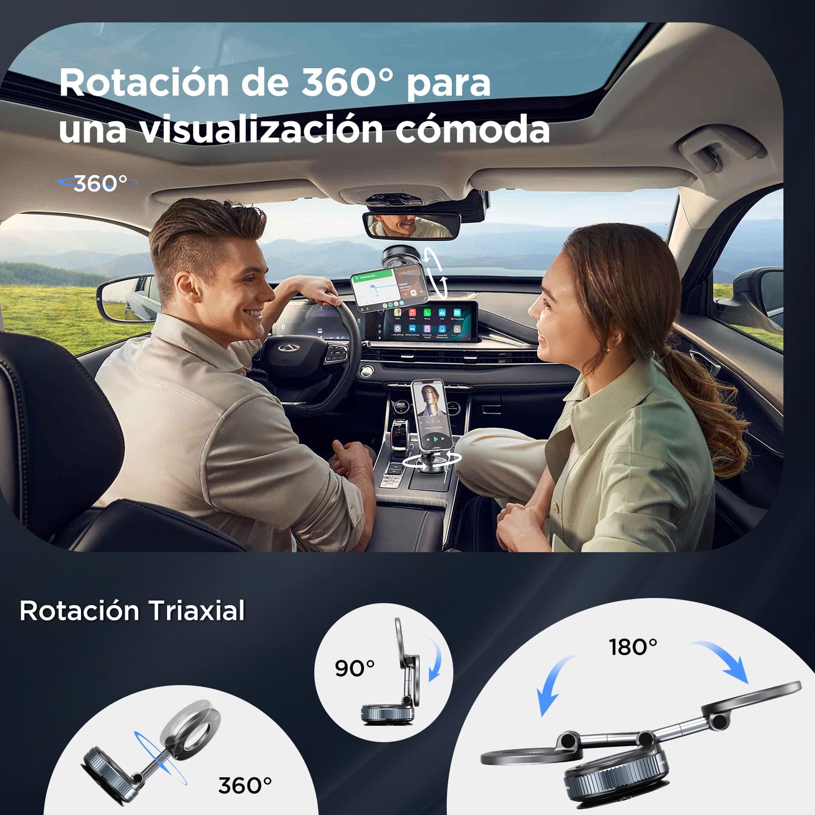 MSXTTLY Soporte Magnetico Movil Coche, [Vmag-S1] Portátil Soporte Movil Coche Ventosa con mag- Safe, Ajustable 360°, Compatibles con iPhone 17 Pro MAX - 16 15 14 13 12 e Android, Negro