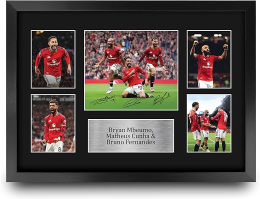 HWC Trading Bruno Fernandes, Bryan Mbeumo, Matheus Cunha Printed Memorabilia Signed Autograph Photograph Display for Socce...