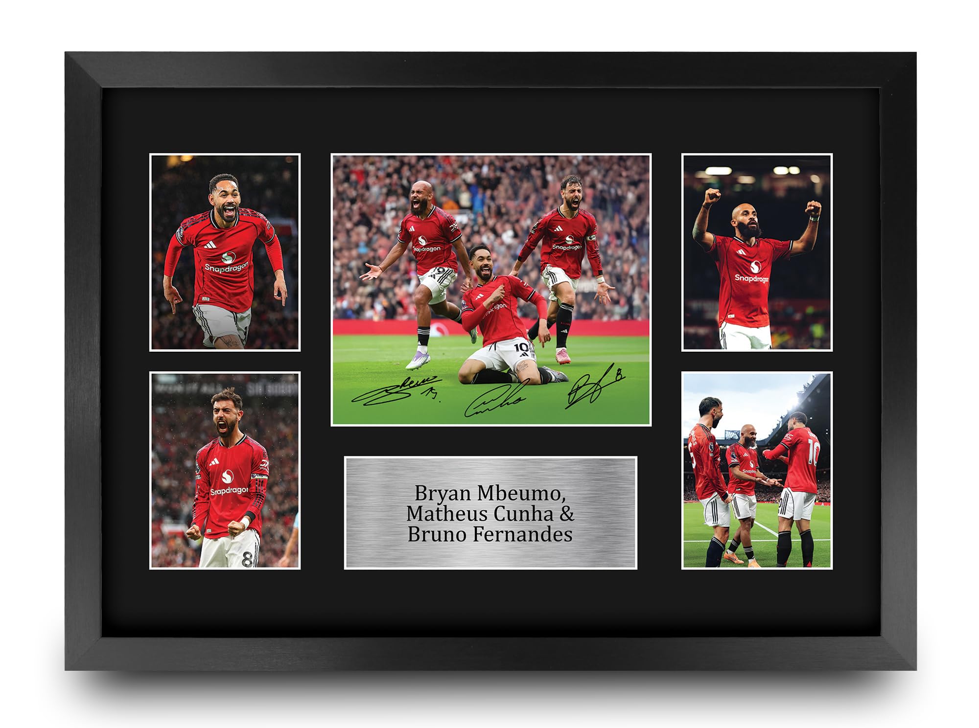 HWC Trading Bruno Fernandes, Bryan Mbeumo, Matheus Cunha Printed Memorabilia Signed Autograph Photograph Display for Soccer Fans and Supporters - 16" x 12" Framed-image-16