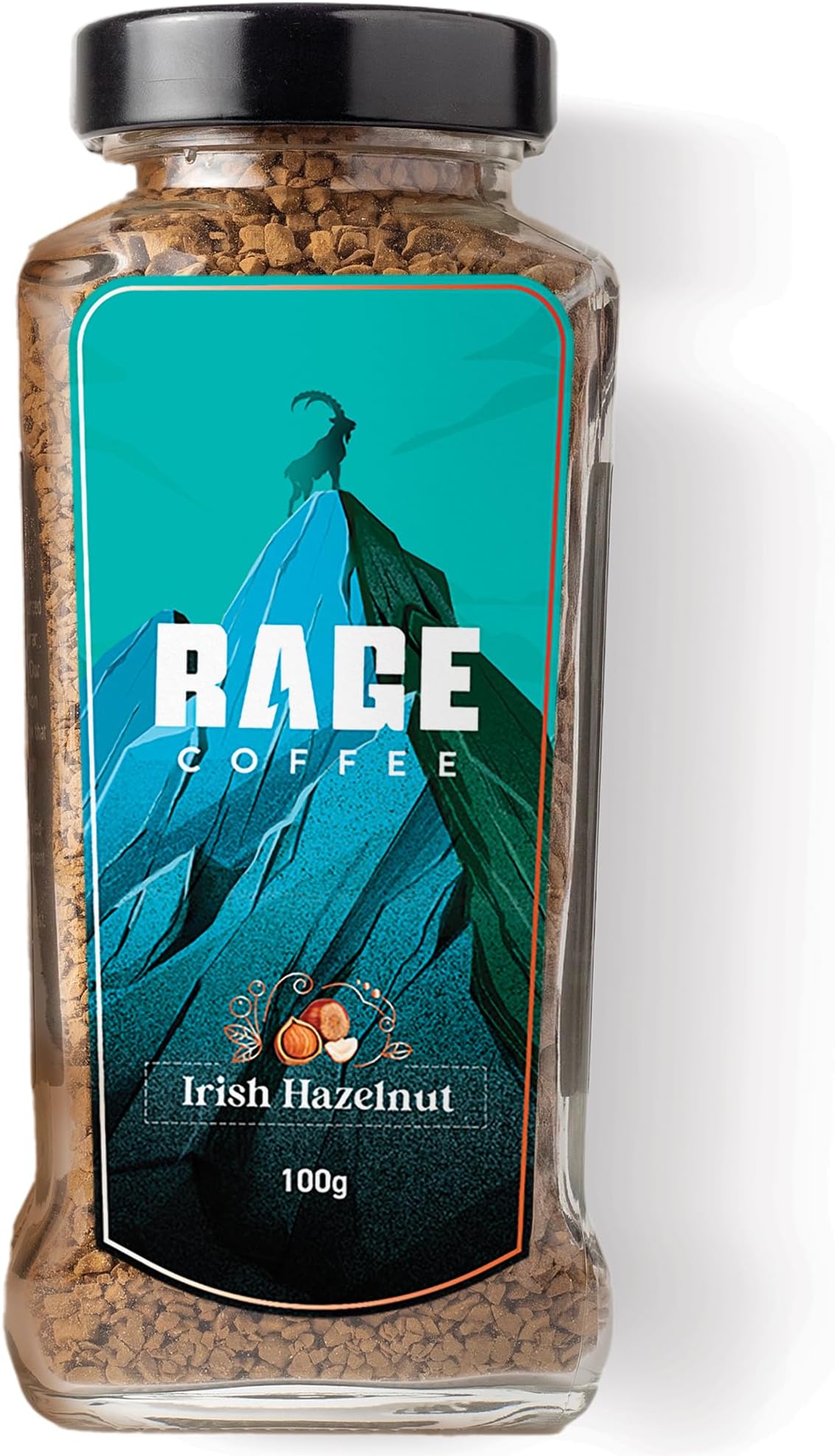 RAGE COFFEE Irish Hazelnut - Flavored Instant Coffee Powder for both Hot & Cold Coffee, 100% Single Origin Arabica Coffee Beans Powder (IRISH HAZELNUT, 100g)