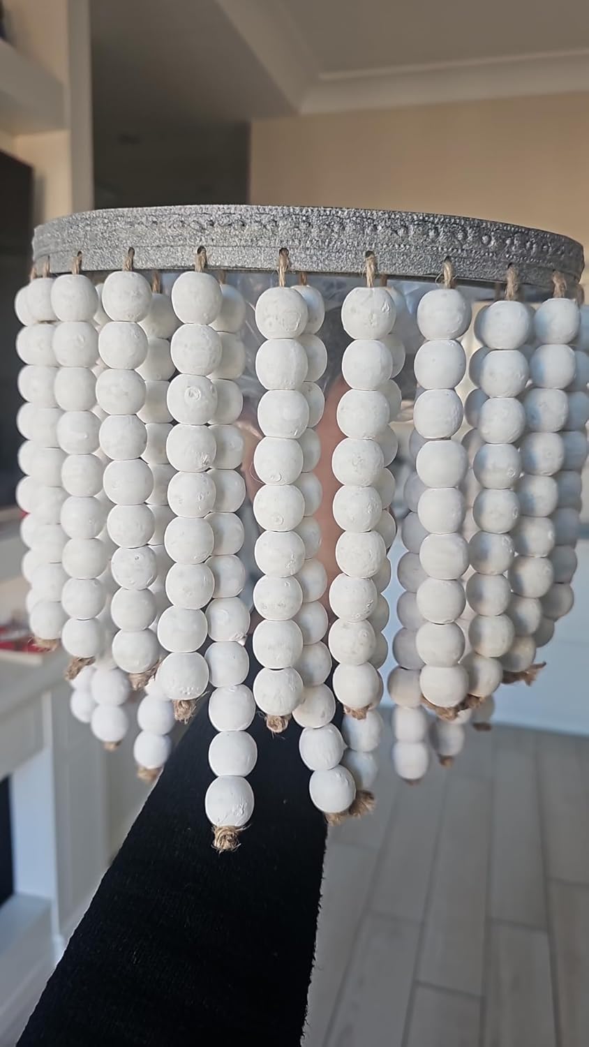 Boho Wall Sconce, Vintage Art Deco Wall Sconce Indoor, Hardwired Hallway Sconces Wall Lighting for Bedroom Livingroom Entryway(White Wood Bead)