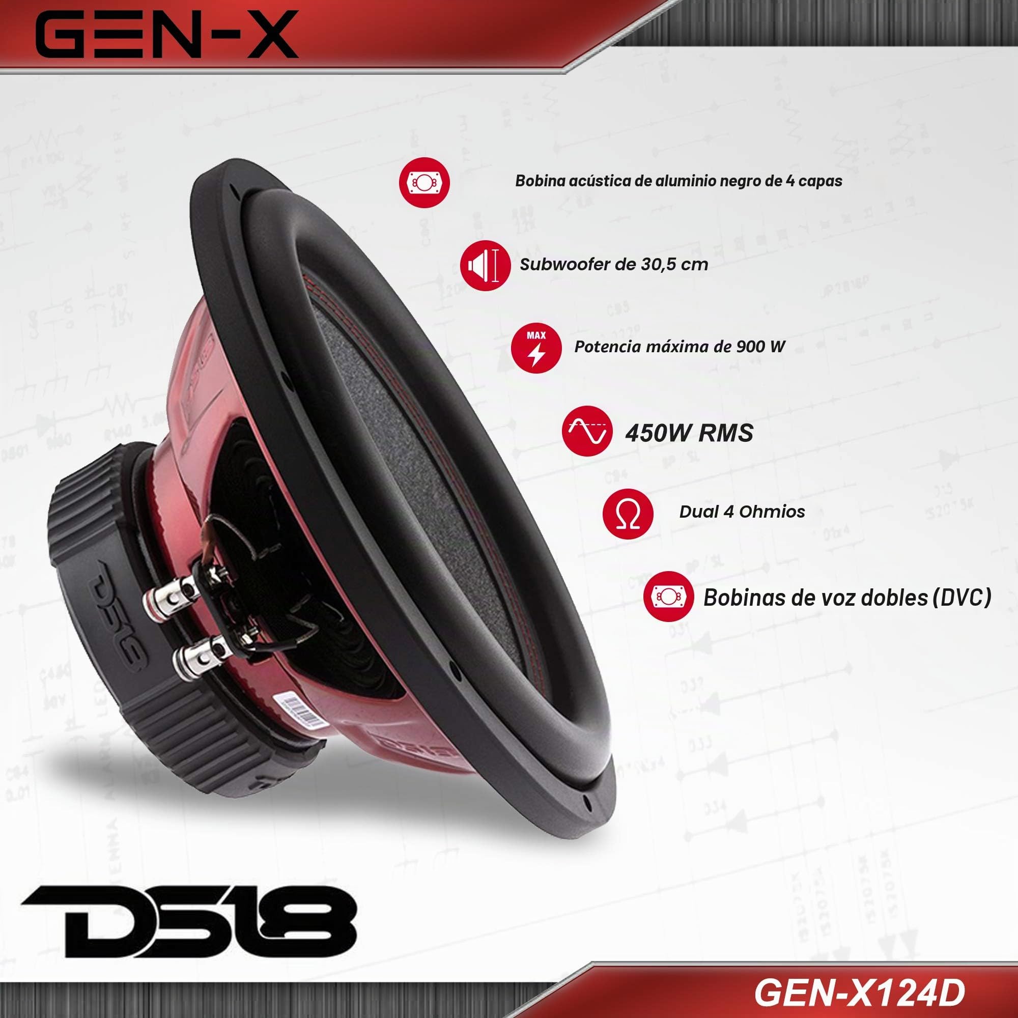 DS18 Car Audio Subwoofer 12" Inch 900w Watt 4Ohm DVC Dual Voice Coil GEN-X124D