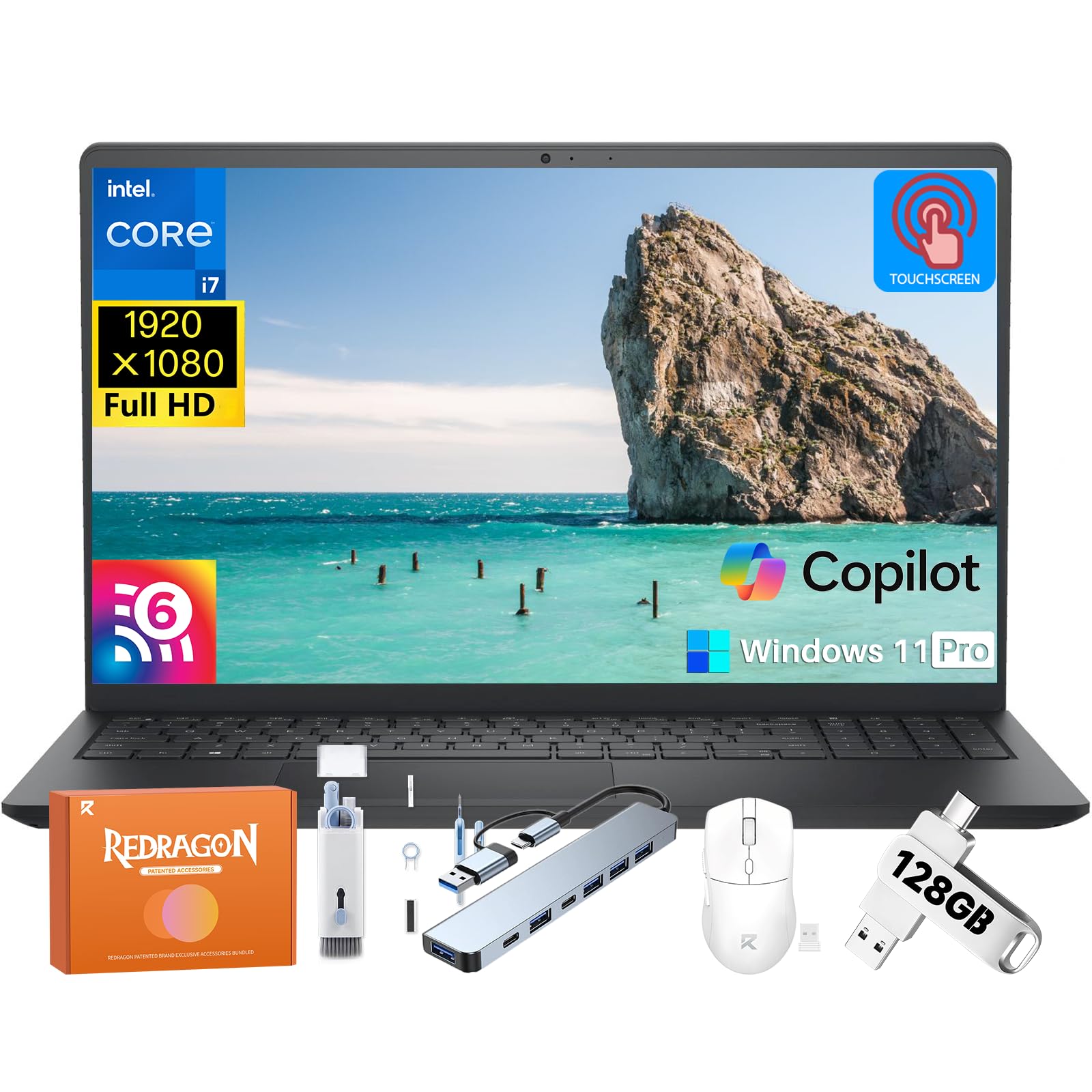 15 DC15250 Touchscreen Laptop for Business Student, Intel 10-Core i7-1355U(up to 5.0GHz), 15.6'' FHD Anti-Glare Display, 32GB RAM, 1TB SSD, Copilot AI, Windows 11 Pro, Wi-Fi 6