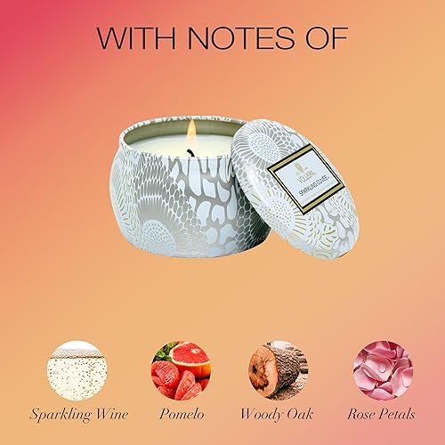 Vista 3 de Voluspa Sparkling Cuvee, Mini Tin Candle, 4 oz, 25 Hour Burn Time, Coconut Wax for Clean Burning, Handcrafted in the USA