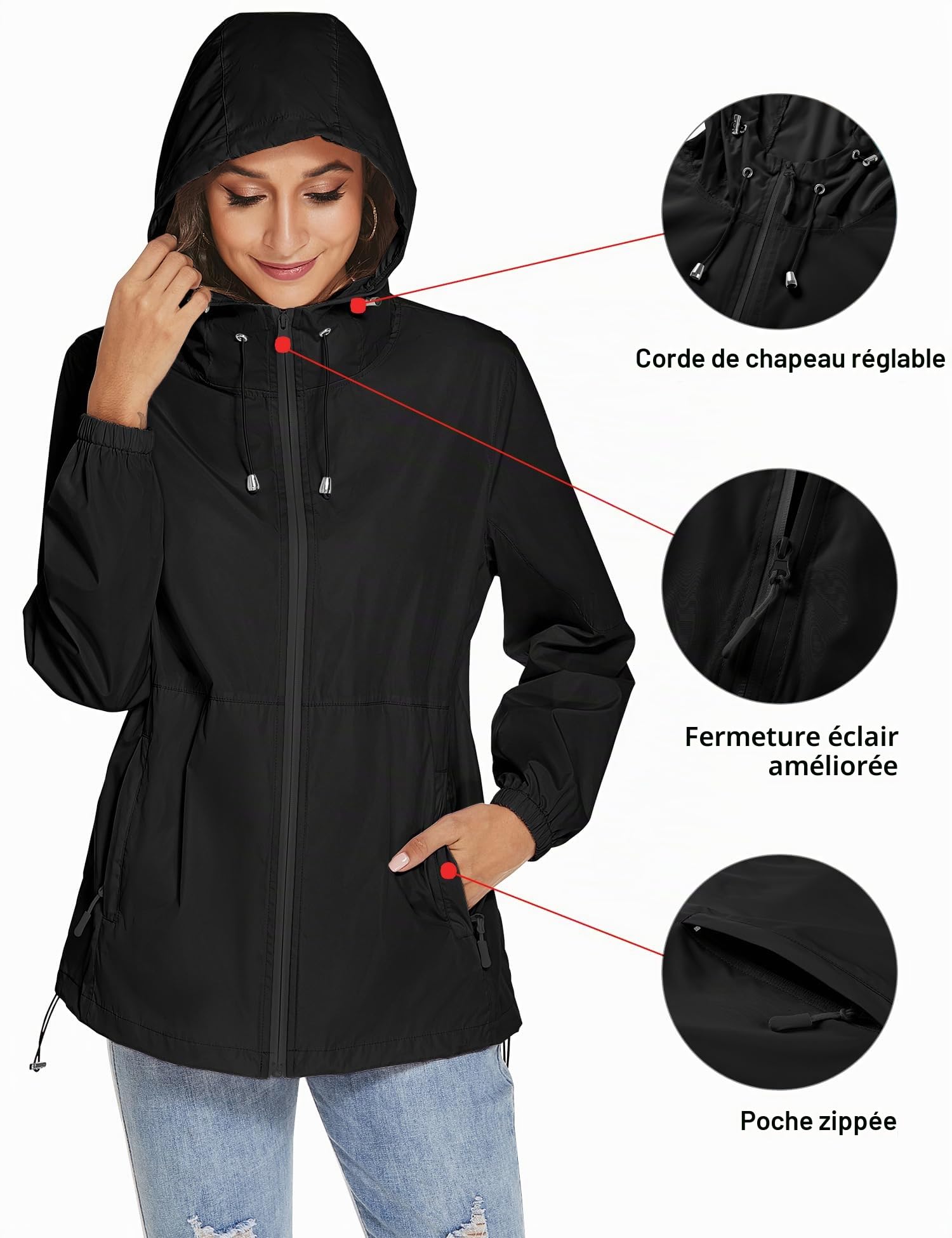 iWoo Veste Pluie Femme Veste de Pluie Femme Veste Coupe-Vent Imperméable pour Femme Veste Sport Femme Légère avec Poches Respirant Casual Manteau Pluie Femme pour Randonnée Voyage Camping