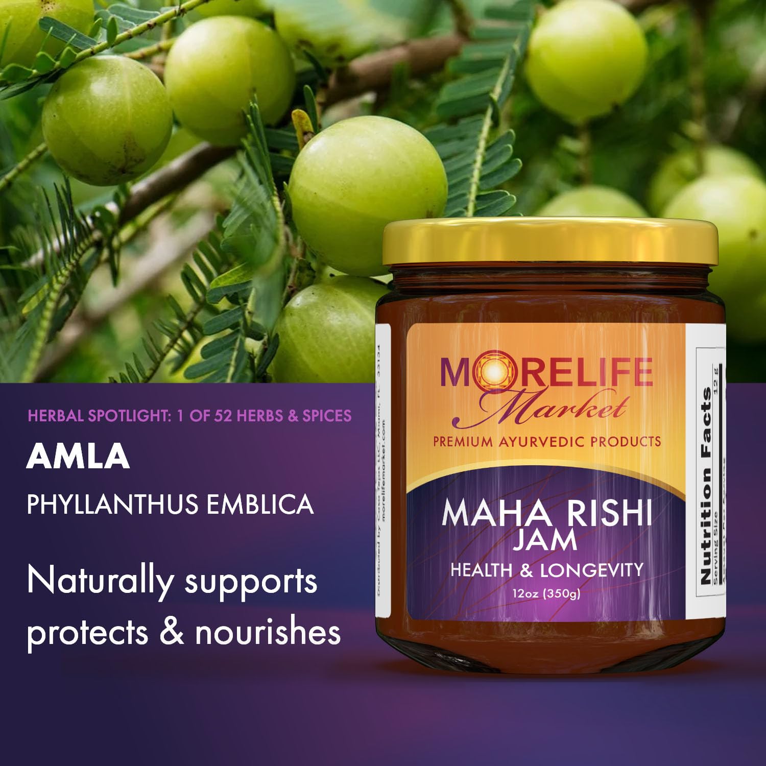 MoreLife Market Premium Organic Jam | Maha Rishi Chyawanprash | 52-Herb Ayurvedic Blend with Amla & Saffron | Vegan, Non-GMO | 12 oz