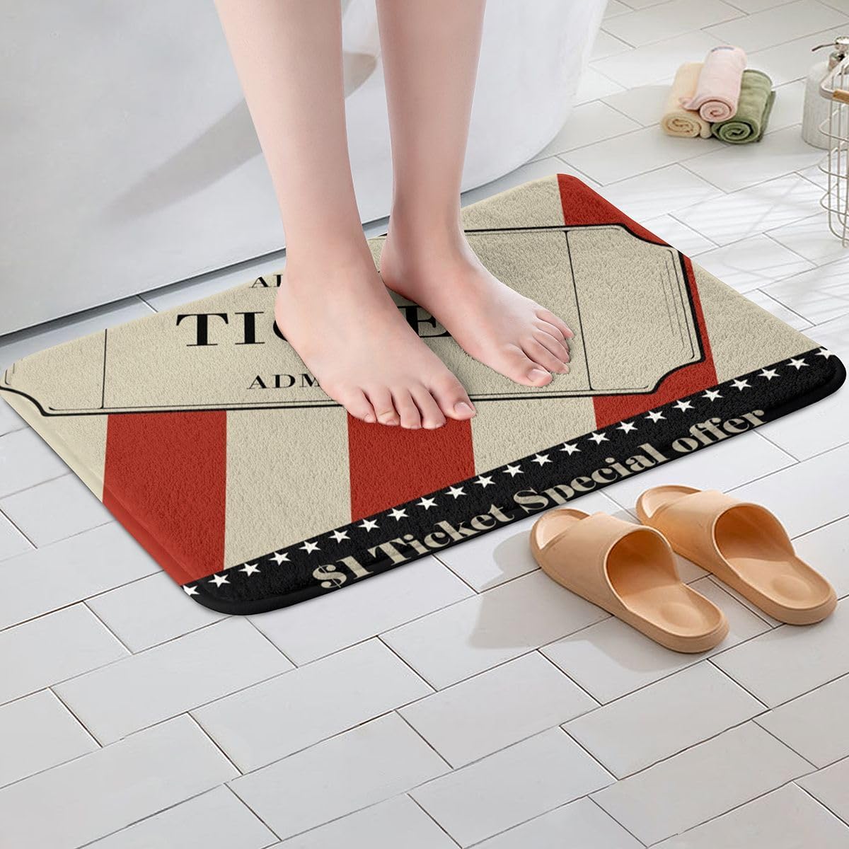 Homewish Vintage Cinema Poster Bathroom Rugs,Movie Ticket Non Slip Bath Mat Retro Red Striped Bathroom Indoor Floor Mats,Film Filmstrip Shaggy Absorbent Bathtub Decor Rug,16"x24" image 4