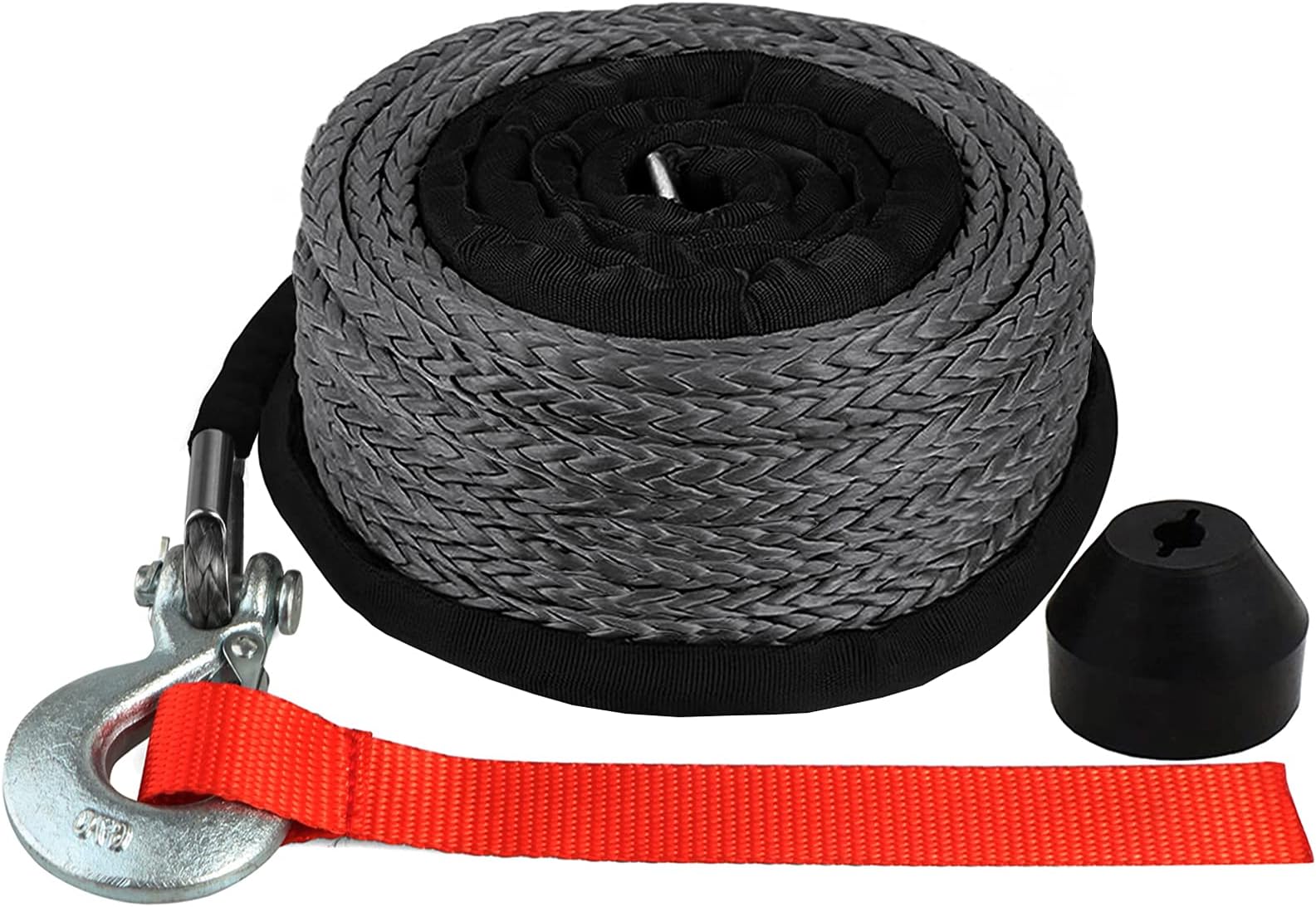 OKBA Synthetic Winch Rope Cable Kit 1/4" x 50' - 9500LBS Winch Line Rope Replacement with Protective Sleeve + Hook + Rubber Stopper for 4x4 Off Road Vehicle ATV UTV Polaris UTV