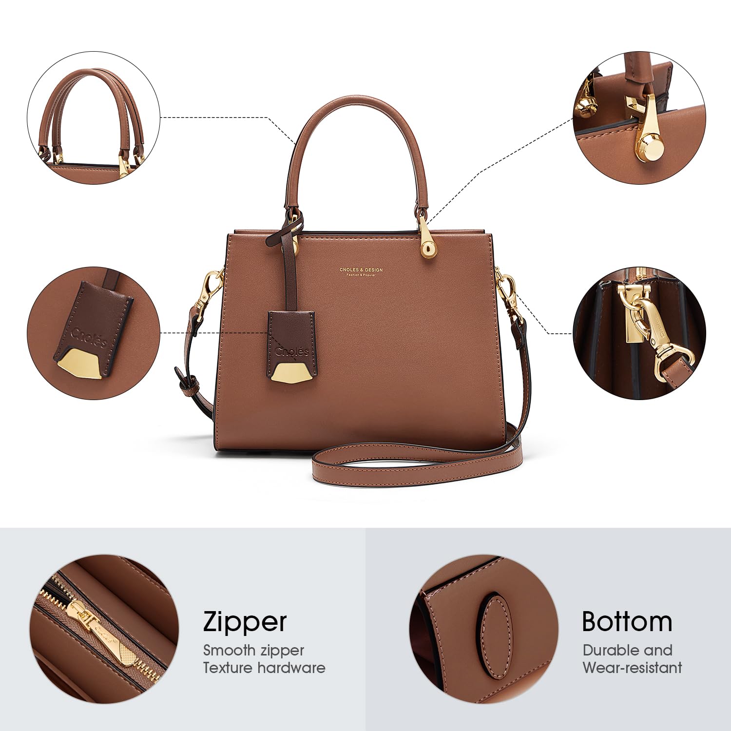 Cnoles Elegante Leder Damen Handtaschen Top-Handle Satchel mit Schulterriemen Modische Einkaufstaschen für Damen