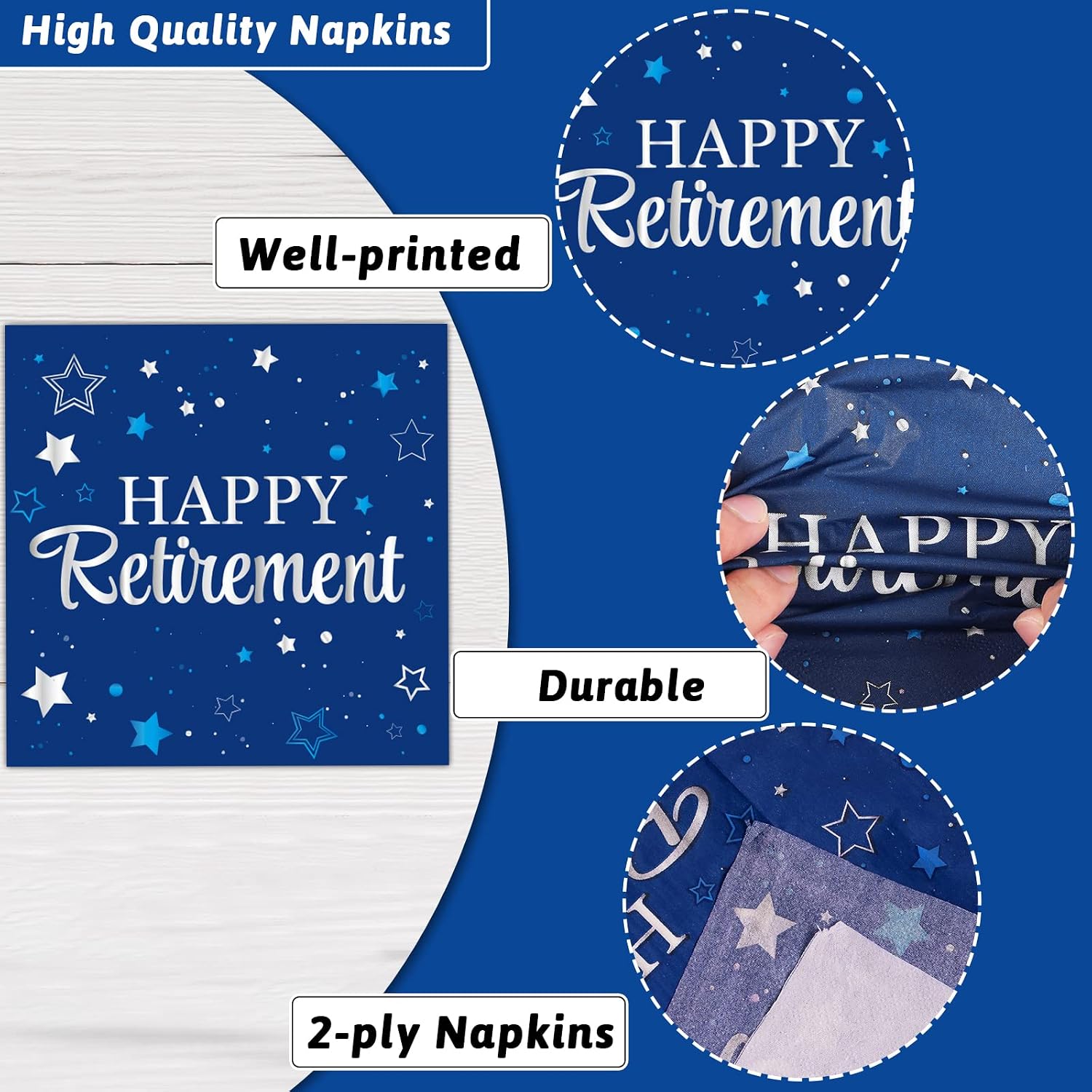 96Pcs Retirement Plates and Napkins Happy Retirement Party Decorations Blue Retirement Plates Party Supplies Royal Navy Blue Disposable Paper Cake Dessert Plate for Men Woman Serves 24 Guests