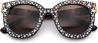 SA106 Star Engrave Bling Thick Horn Rim Womens Diva Sunglasses