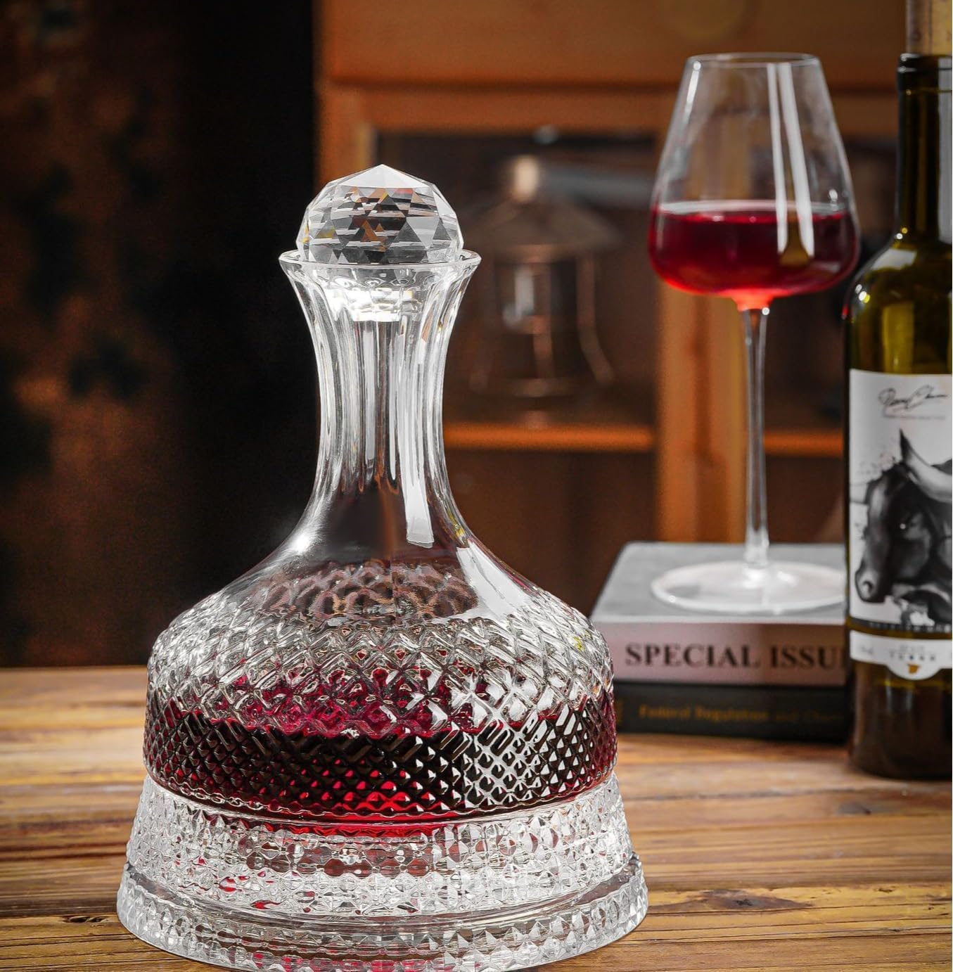 1500ML/50オンス360°回転デカンタ、クリスタルガラスワインエア