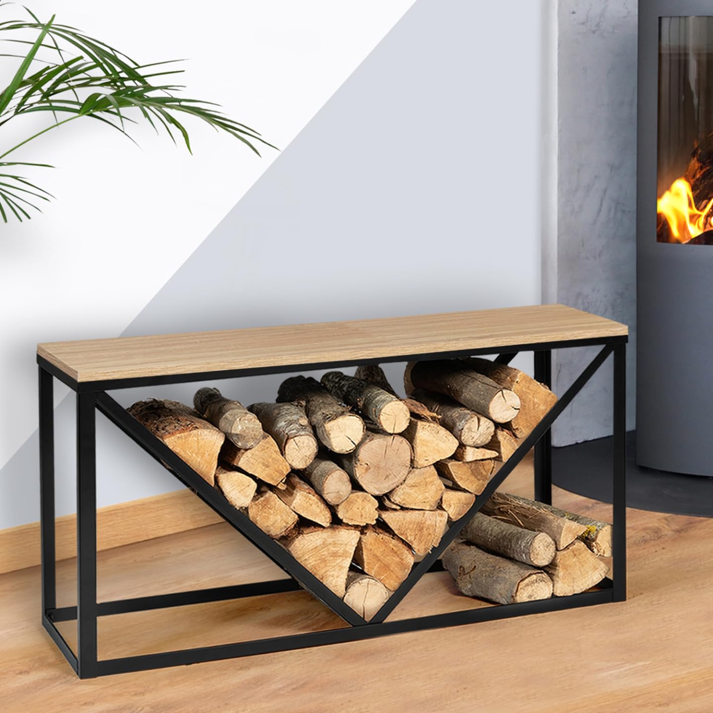 IDMarket - Portatroncos Horizontal Detroit acero negro diseño industrial para chimenea